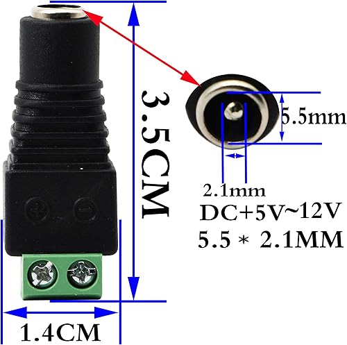 Miniatura 9 de zdyCGTime Adaptador DC de 0.217 x 0.083 in, conector macho de alimentación de barril de 0.083 x 0.217 in a 2 pinesforma hembra de perno de tornillo,