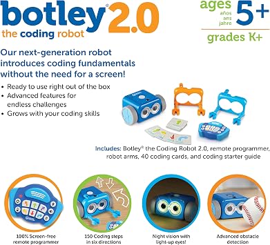 Learning Resources Botley the Coding Robot 2.0 - STEM Toys, Programming for Kids, Electronic Screen-Free Toys, Critical Thinking, Ages 5+,46 pieces