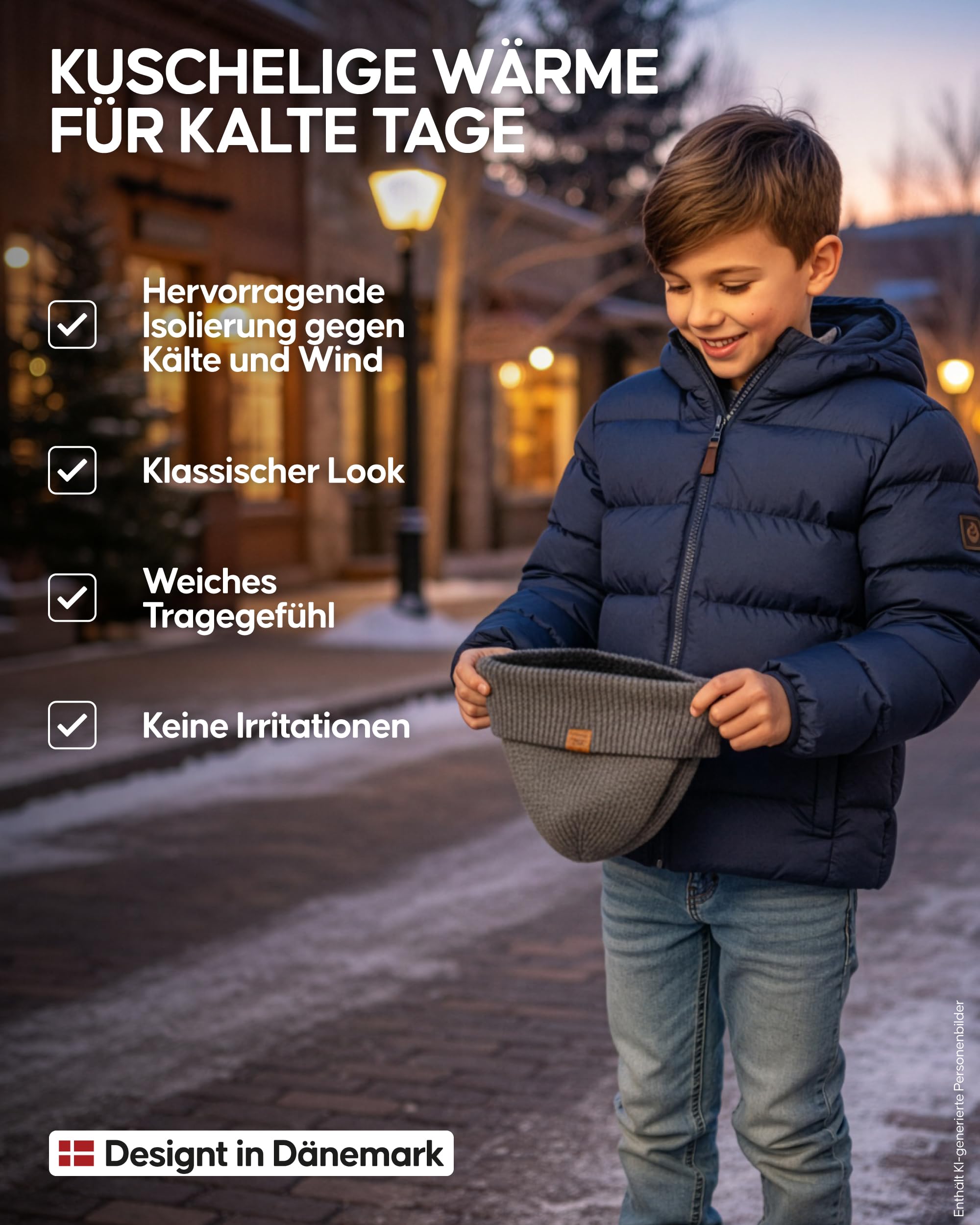 DANISH ENDURANCE Merino Kindermütze mit Fleece, Wintermütze Jungen & Mädchen, Atmungsaktive Beanie