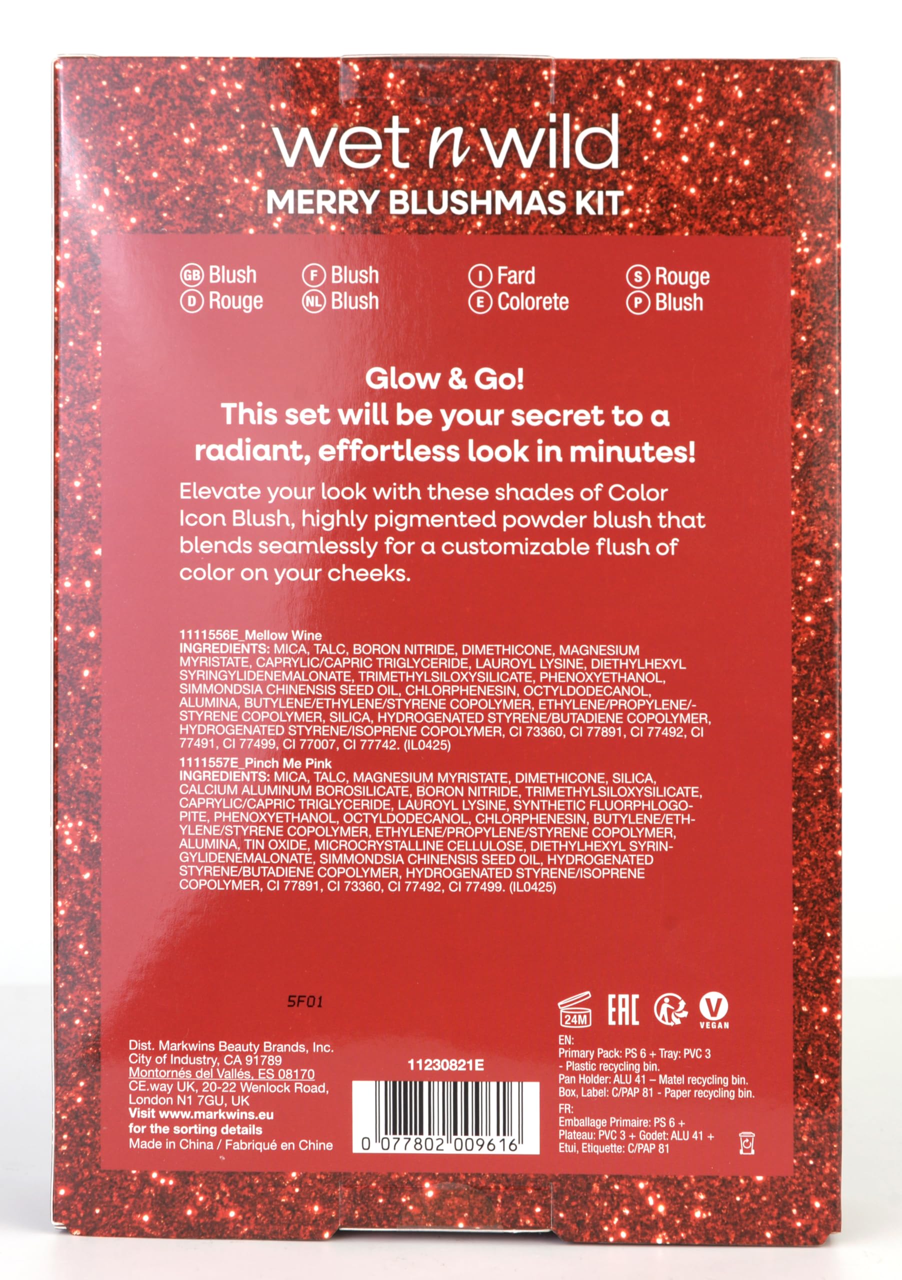 Wet n Wild Merry Blushmas Set, Caja de Maquillaje con 2 Blush en Crema y Iluminador