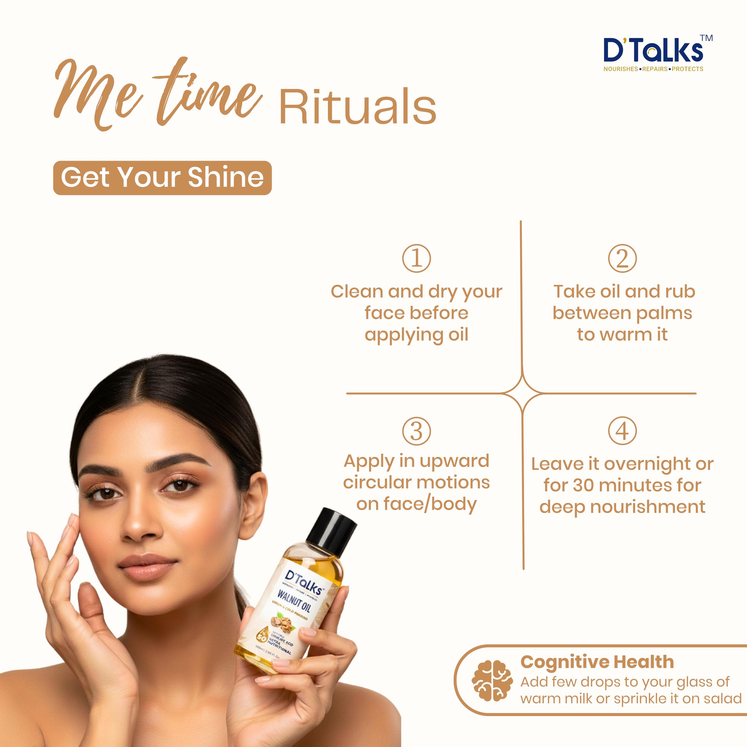 D'Talks Walnut Oil | TRULY Cold Pressed | Less Greasy ; Absorbs Easy | Food, Skin & Hair application | 100% Pure & Natural | Own manufactured | 100ml - Image 4 thumbnail