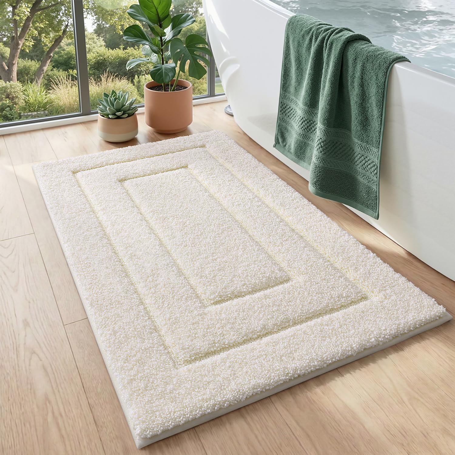 DEXI Bathroom Rugs 32x20, Non-Slip and Absorbent Bath Mat, Cream