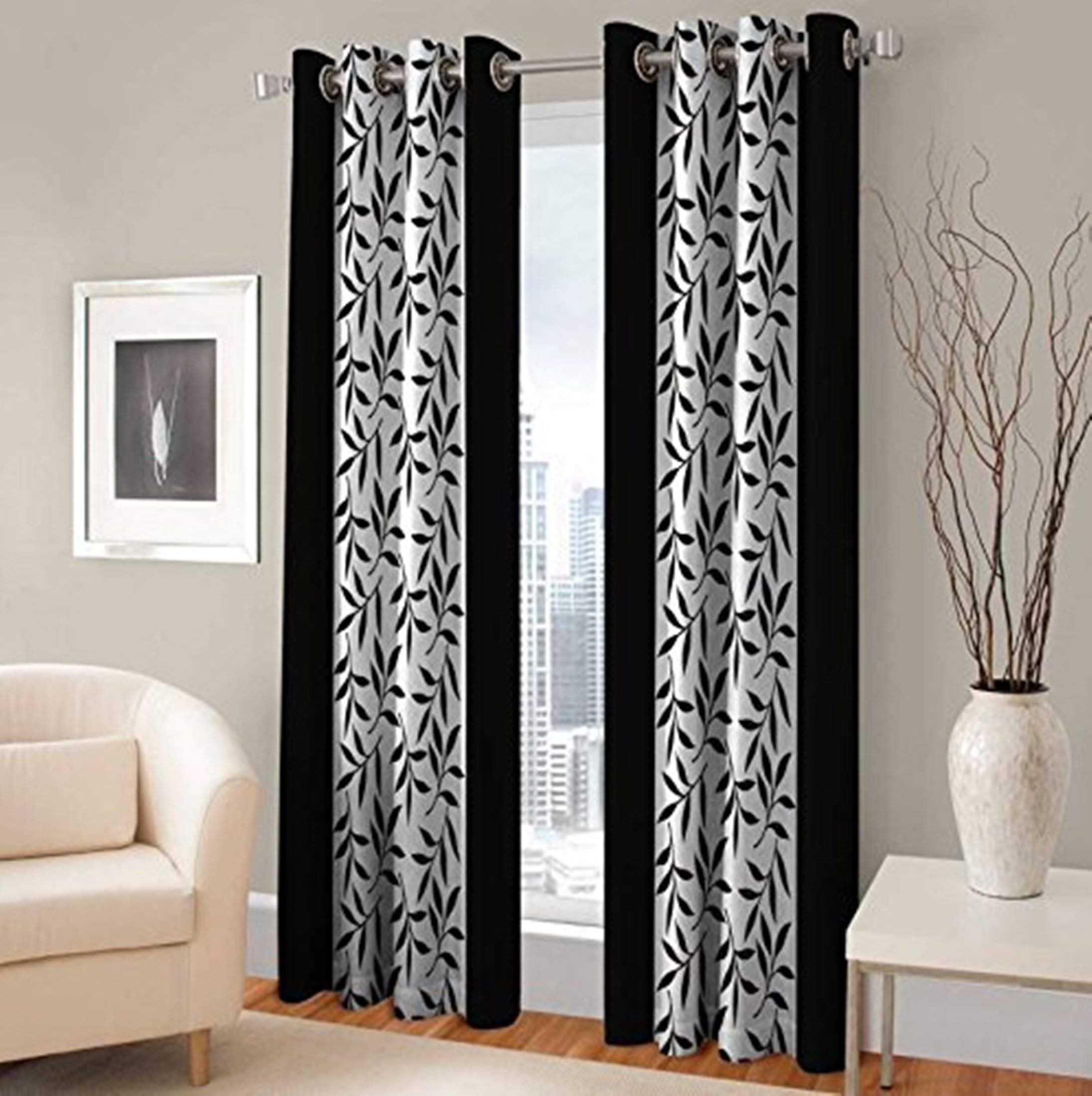 Modern Floral Curtains - 6 Feet Long, Brown -8