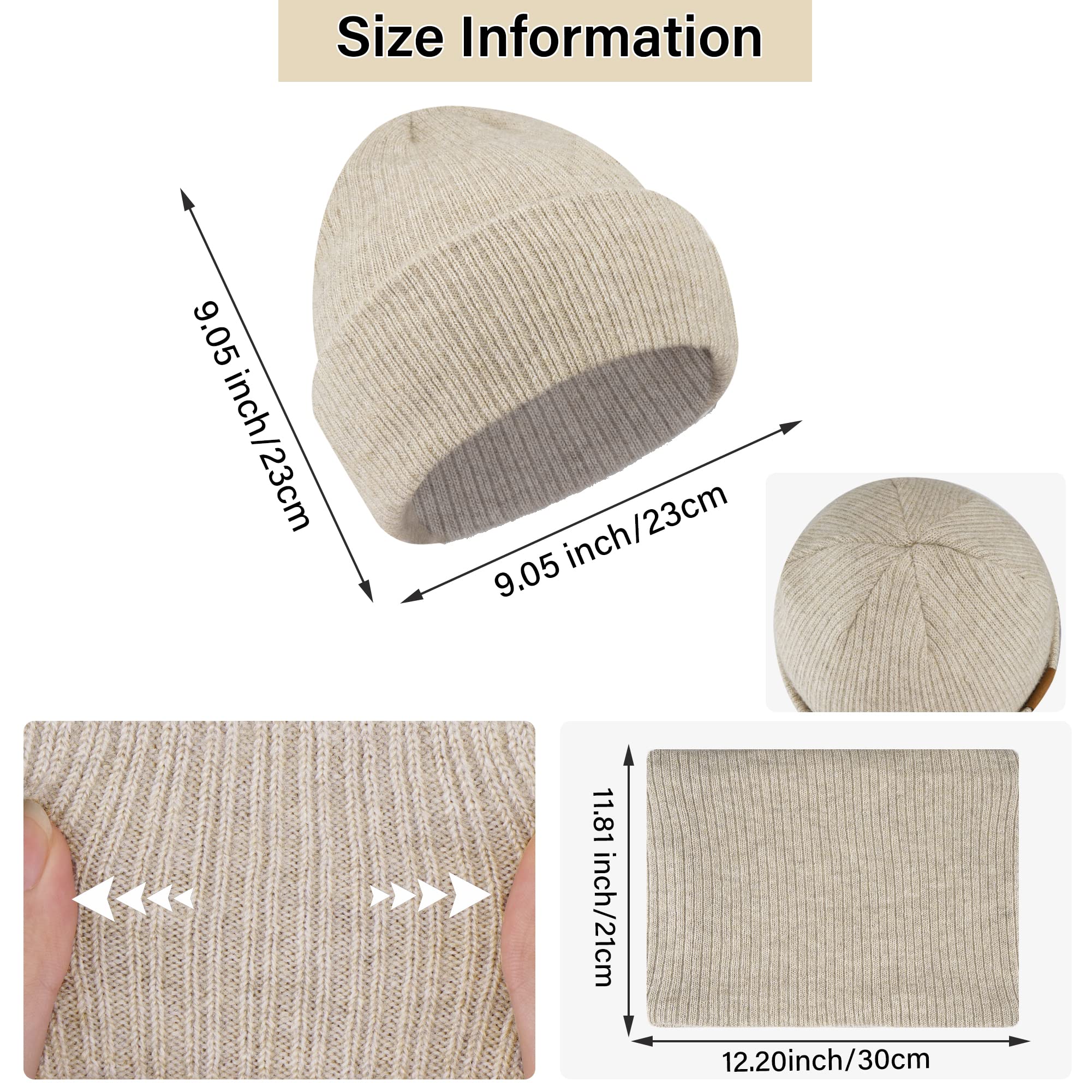 Femmes Hiver Chaud Bonnet Echarpe Thermique Gants Tactiles Ensemble Tricot Slouchy Cache-Cou Cadeau Femme