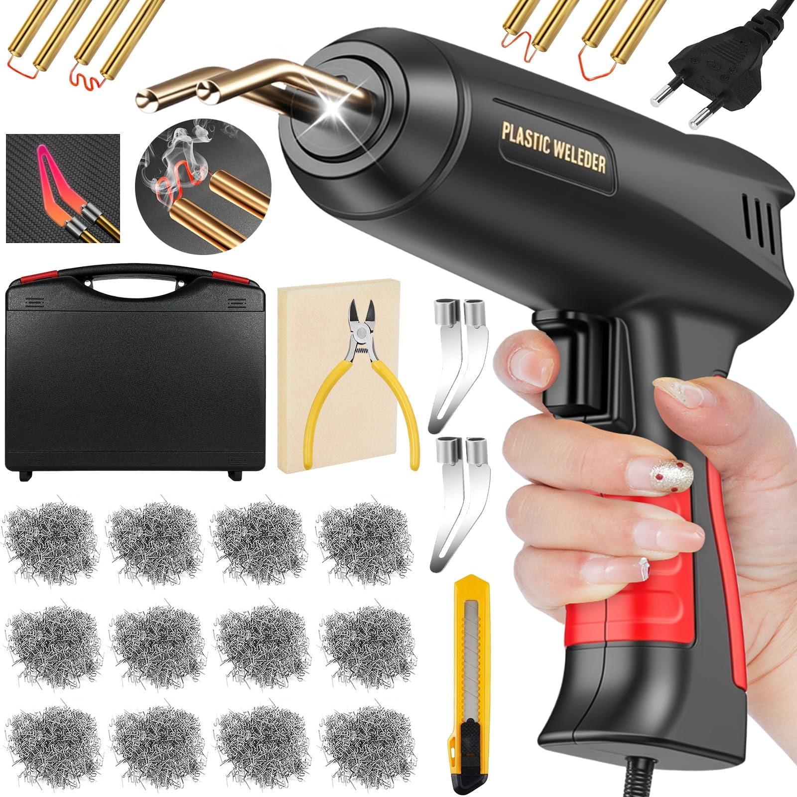 200W Saldatrice per Plastica,Kit di Riparazione Paraurti Auto con 900pcs 6 Tipo Graffette,Plastica Saldatrice Kit per la Riparazione Delle Parti di Plastica