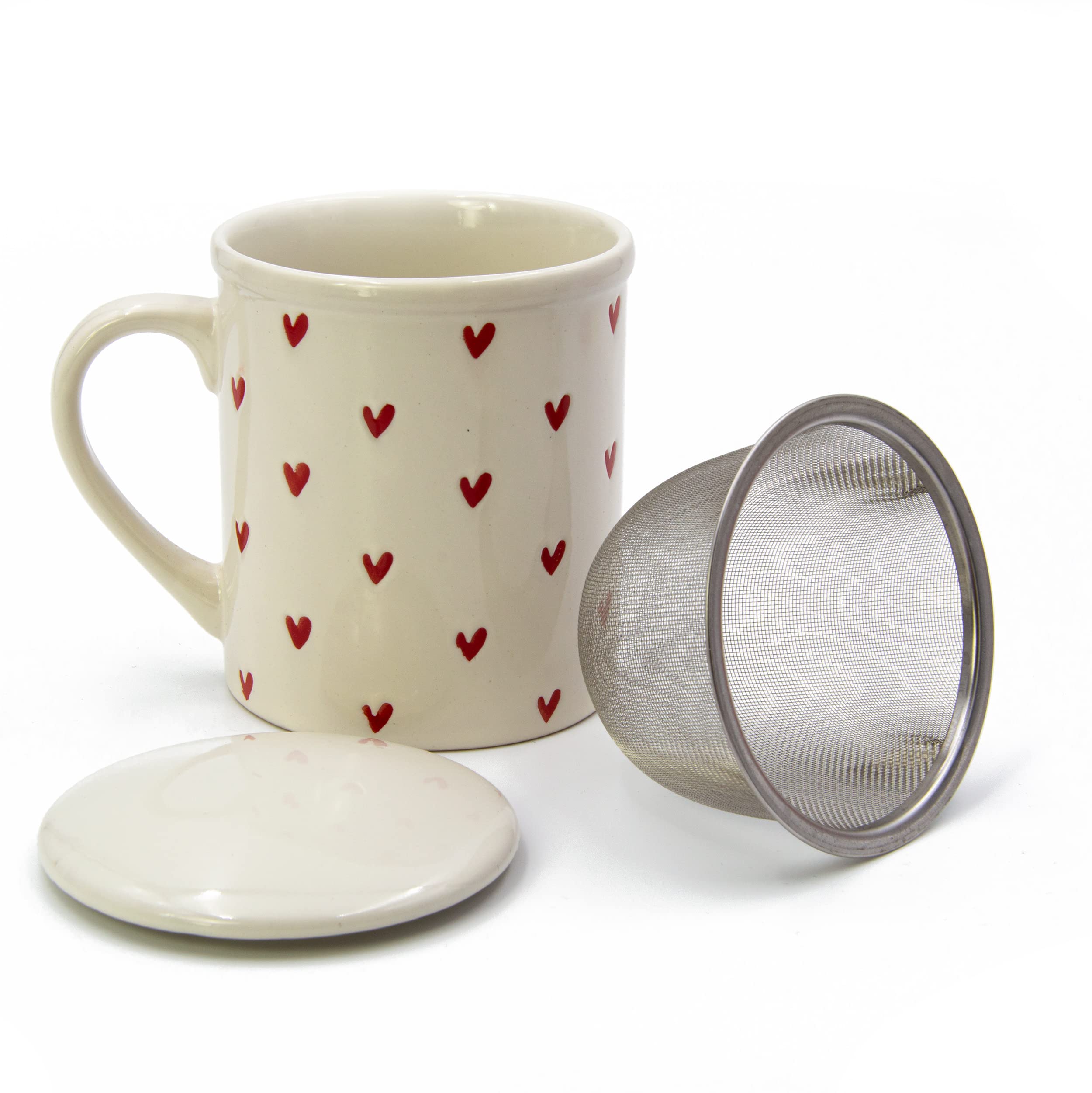 Blümelhuber Porcelain Mug Set including Heart Decoration - Set of 2 Colourful Mugs with Hearts with Lid and Strainer - 340 ml Capacity - Image 3