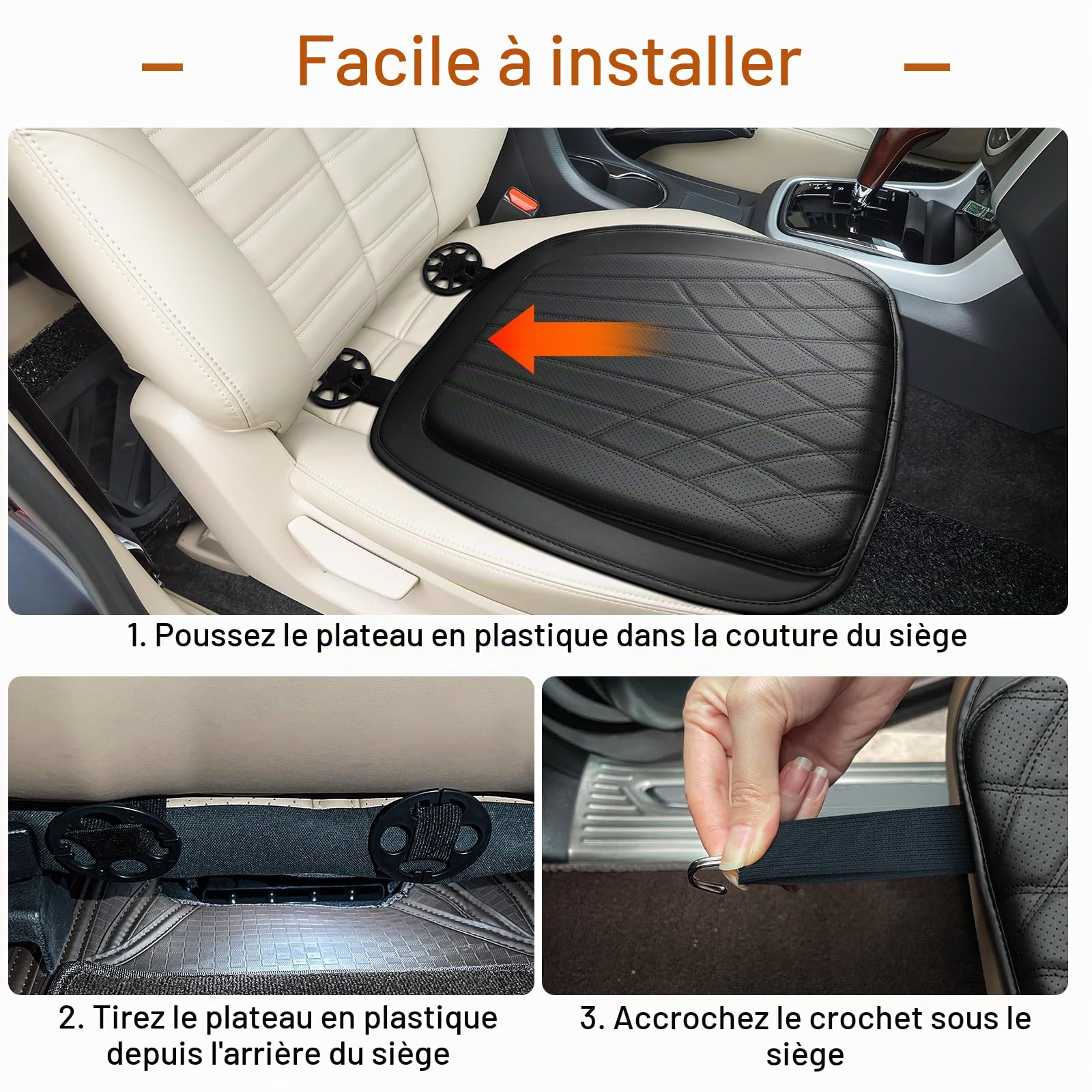 ZATOOTO Coussin Voiture en Cuir Nappa, Housse Siège Avant, Protection Conducteur, Confort, Respirant, Antidérapant, Universel