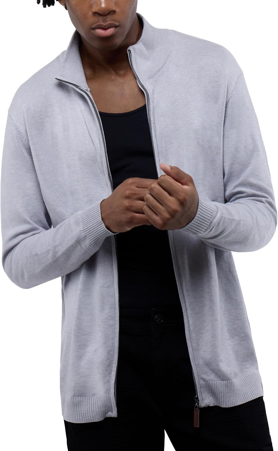 Men's Full Zip Mock Neck Knit Soft Sweater, Long Sleeve Classic Fit Sweater for Men