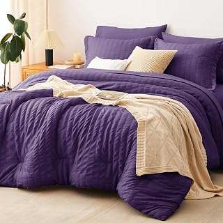 CozyLux Queen Comforter Set Purple Seersucker
