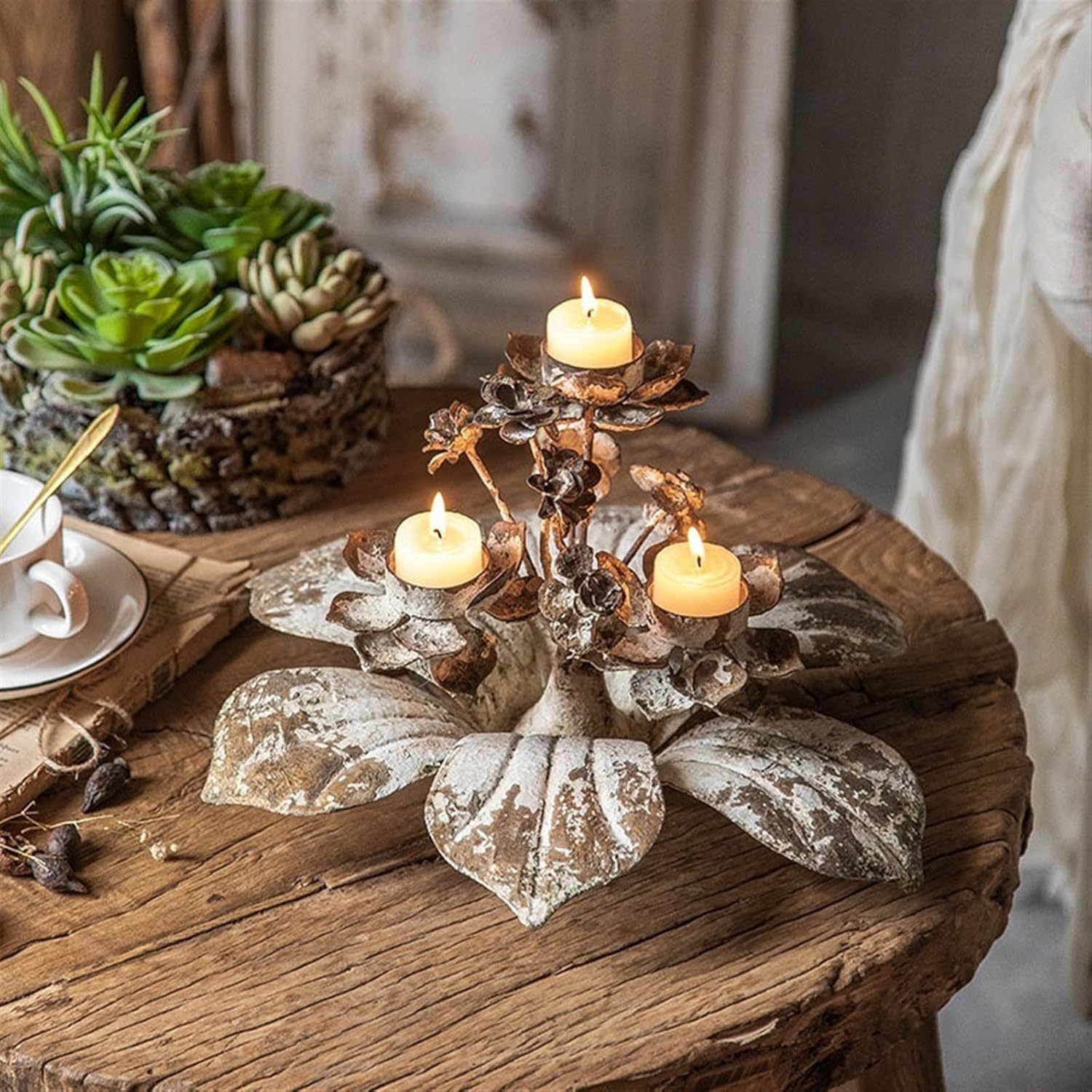 Candleholders European Style Retro Flower Candlestick Iron Old Table Decoration Wedding Party Shooting Props