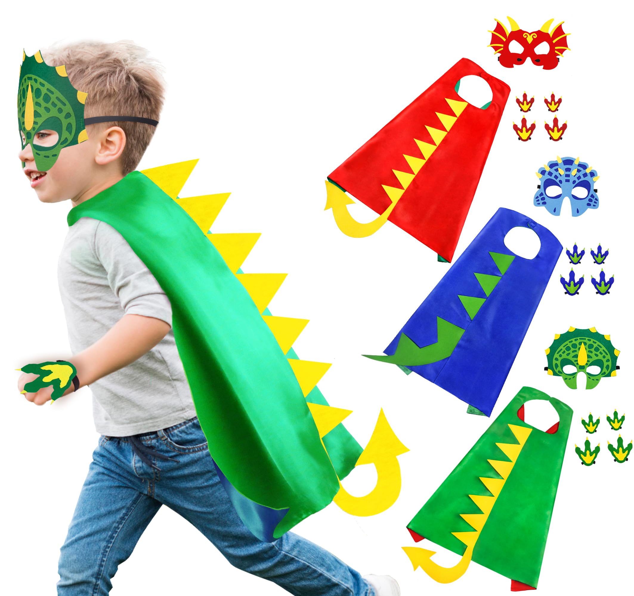 iROLEWIN Dinosaur-Costume for Kids Dragon-Capes Dino Masks Claws as Toddlers Dress-up Birthday Party Toys Christmas Gifts