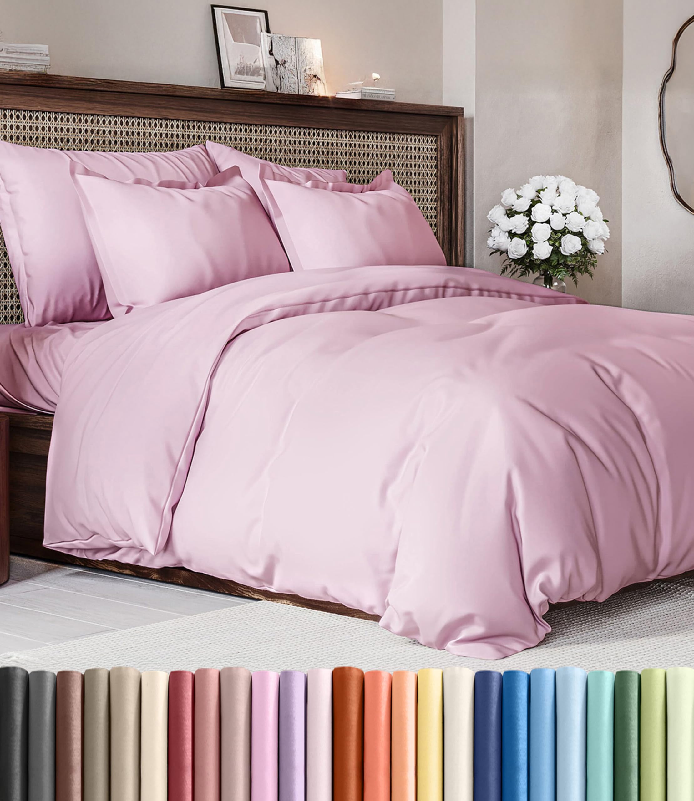 Duvet Cover King Size - Soft 3 Piece with Zipper Closure - Light Pink