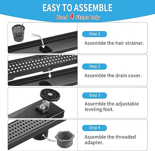 Miniatura 4 de Drenaje lineal de ducha rectangular de 36 pulgadas, acero inoxidable SUS-304 negro, drenaje lineal de piso de drenaje rápido de 51 lmin, certificado