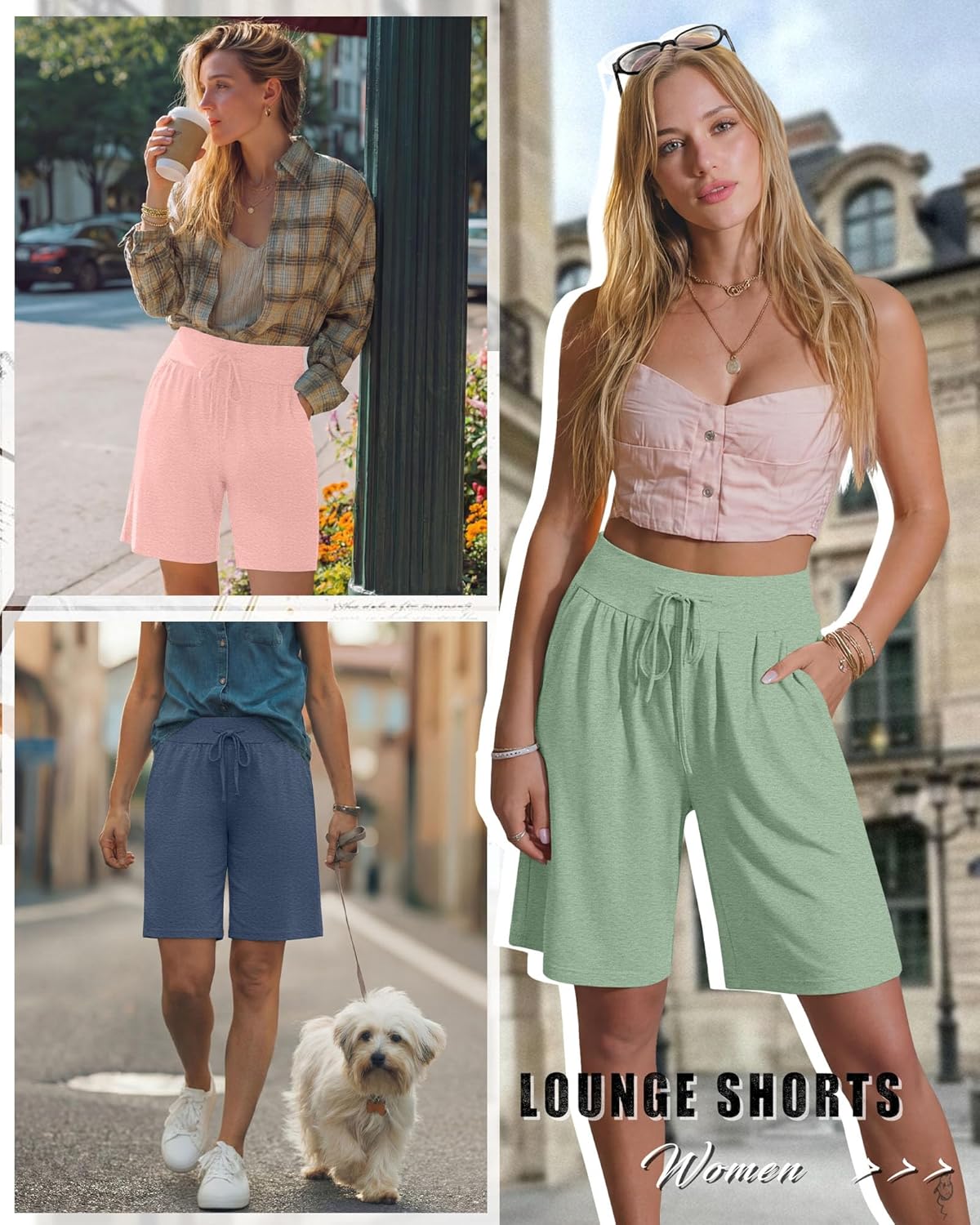 Neer 3 Pack Bermuda Shorts for Women Wide Leg High Waisted Drawstring Gym Shorts with Pocket