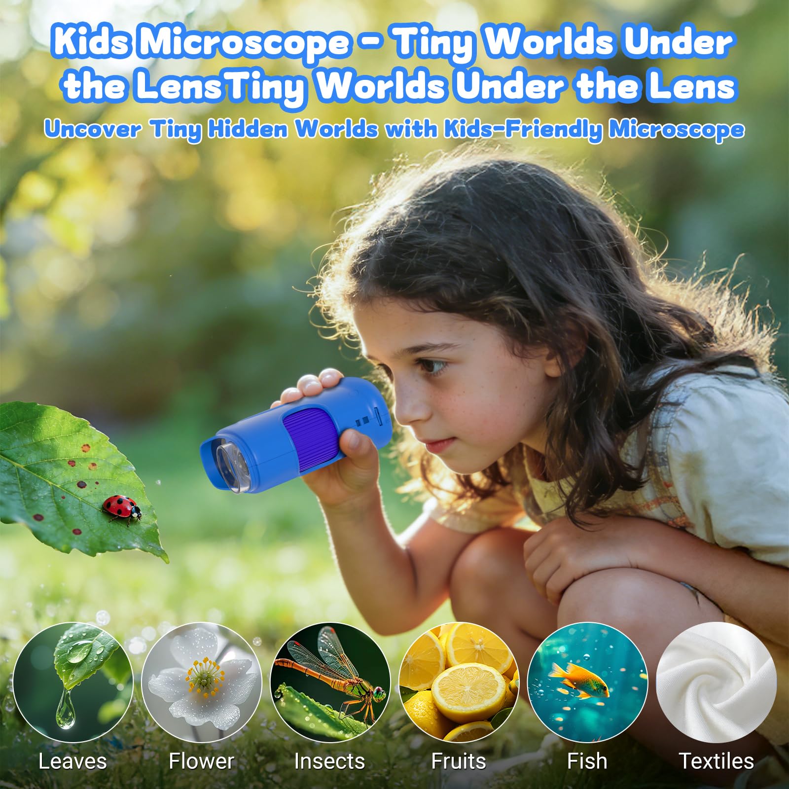 Kids Microscope: 1000X&1080P&2.0''IPS Handheld Microscope Pocket for Kids - Photo Video Mini Portable Miniscope - Science Edu Toys Ideas Gifts for Boys Girls Ages 3+(Blue) - 5