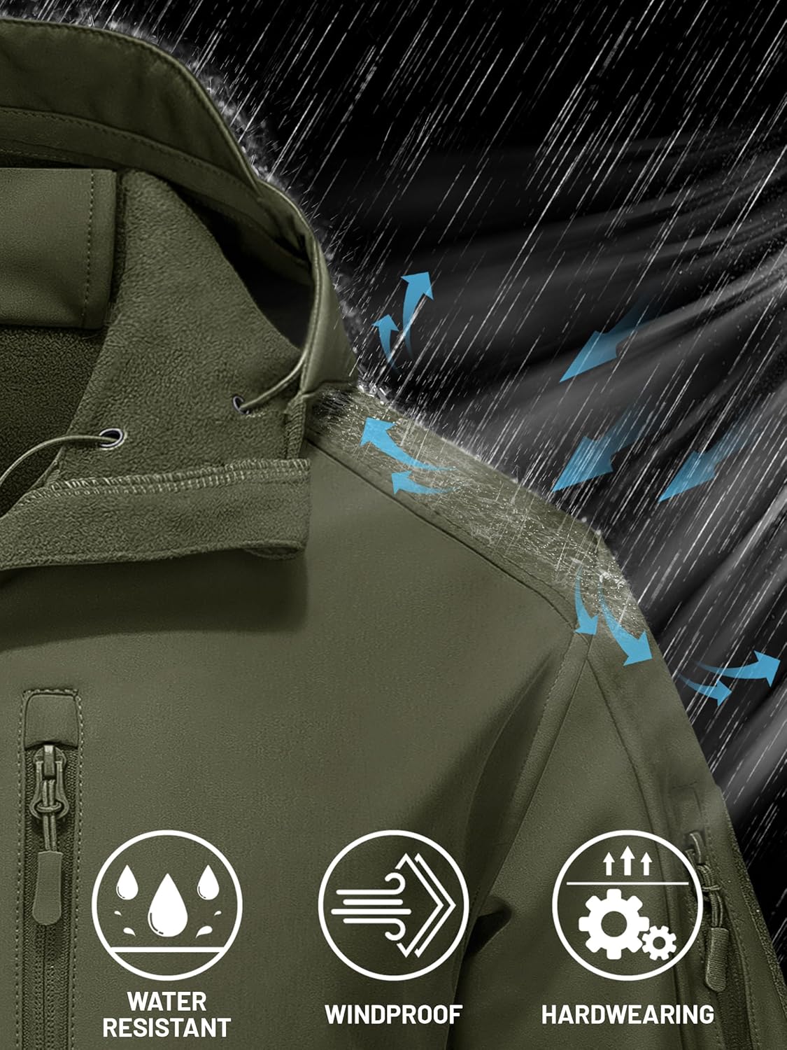 TACVASEN Men's Tactical Jacket with Hood Water Resistant Special Ops Military Softshell Coat - Image 3