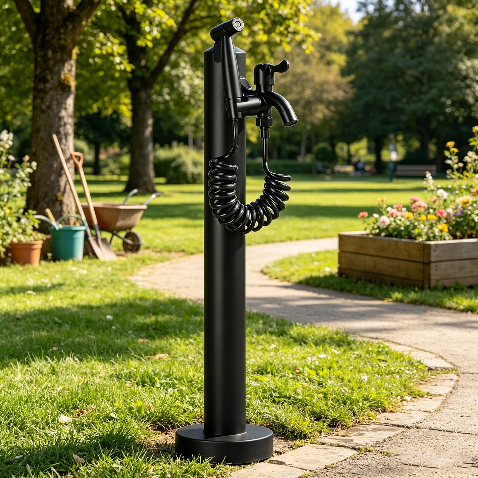Outdoor Water Column Faucet with Dual Inlet, Garden Tap Antifreeze Water Pipe Vertical Water Hydrant for Washing and Watering, Weatherproof(C,Height: 95cm/37.4in)