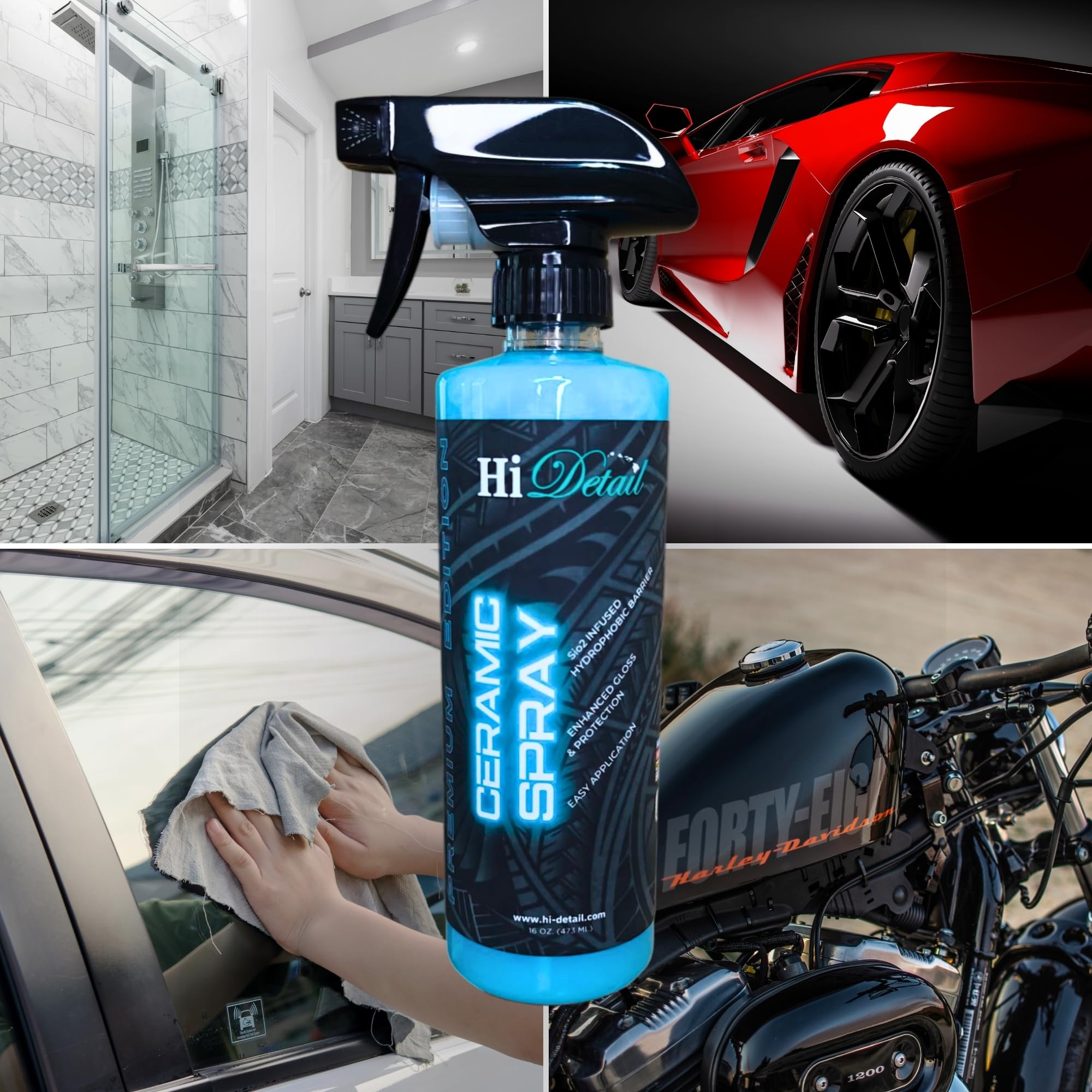 HI DETAIL SiO2 Premium ceramic spray wax polish sealant. Slick glossy wet finish For Cars, Boats, Rvs Motorcycle 16oz
