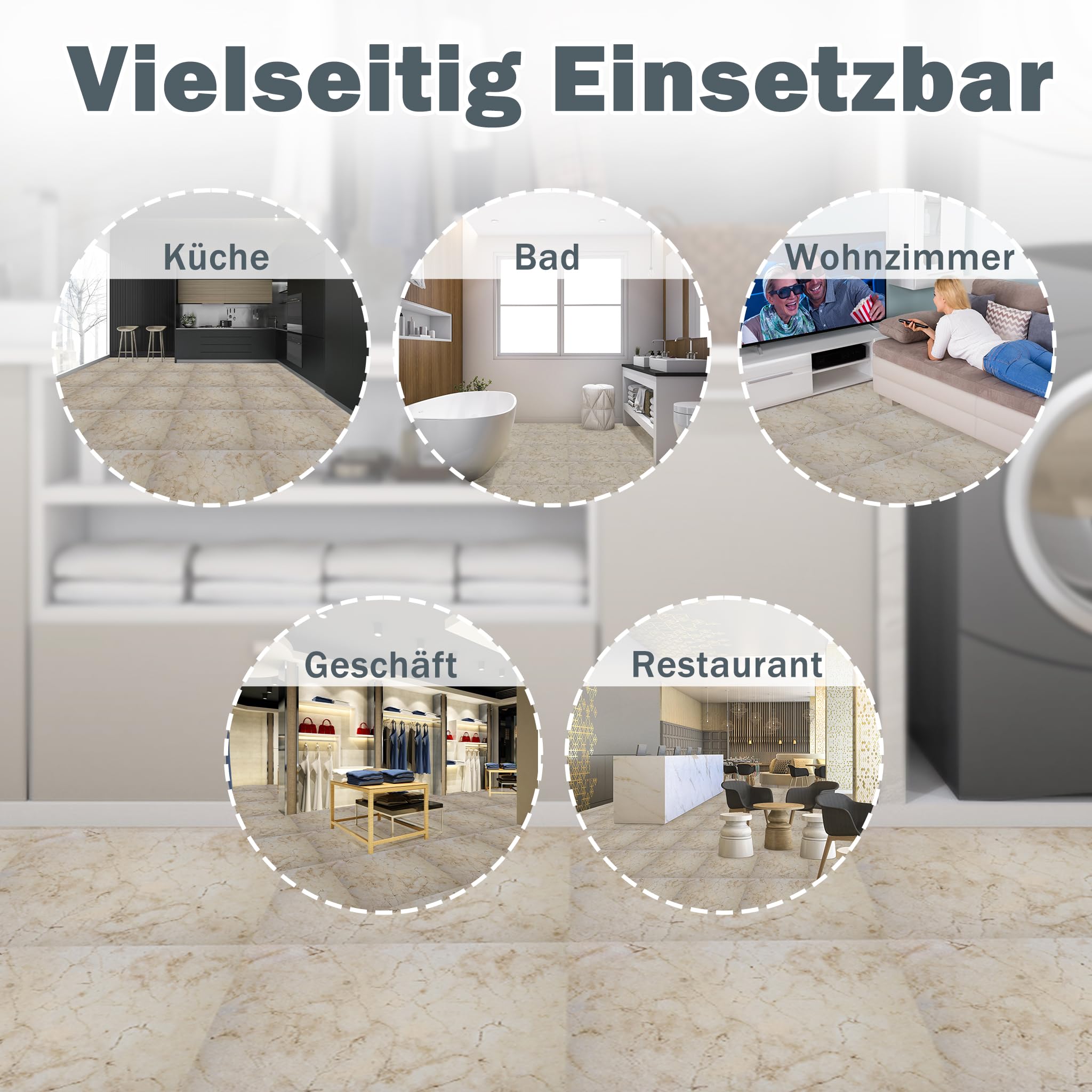 UISEBRT - Baldosas autoadhesivas 27 unidades 2,51m², revestimiento de suelo de PVC con aspecto de hormigón, vinilo adhesivo, para cocina, baño, pasillo, área de estar, 30×30cm 【Modelo E】