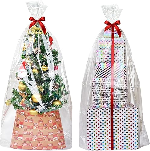 SYOGUA Bolsas de celofán transparente extra grandes, paquete de 5 bolsas de regalo transparentes de 40 x 55 pulgadas, bolsas de plástico enormes de