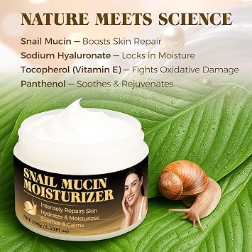 Snail Mucin Moisturizer, Deep Hydration and Repair Snail Mucin Serum Cream with Snail Extract, Anti-Aging Face Moisturizer for Dry and Sensitive Skin, Korean Skincare Inspired (100g)