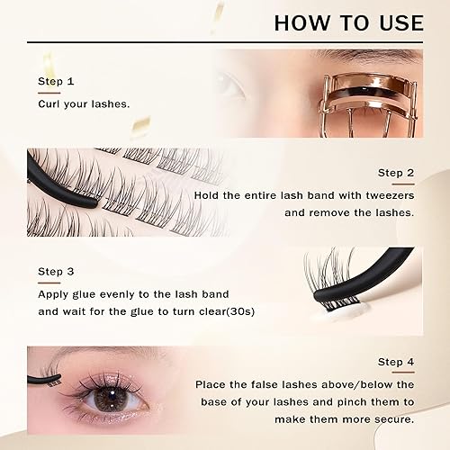 Miniatura 5 de TOOCHUNAG Kit de extensiones de pestañas naturales con pegamento transparente de 0.31 onzas líquidas, extensiones de pestañas en racimo de 0.31 a