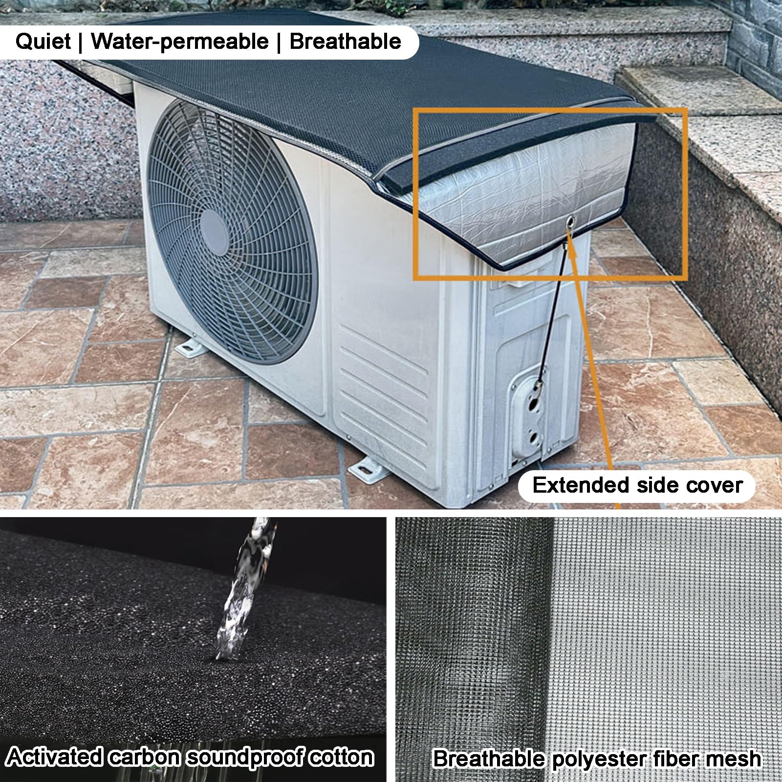 Klimaanlage Abdeckung Außengerät, Schalldämmende Wärmepumpe Abdeckung, Magnetischer Außenklimaanlage Staubschutz, Verlängerte Seitenabdeckung, Elastischer Metallhaken(140x60cm/55x24in)