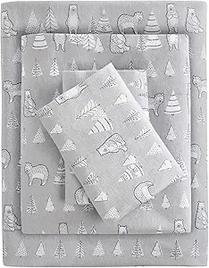 True North by Sleep Philosophy Cozy Flannel Warm 100% Cotton Sheet - Novelty Print Animals Stars Cute Ultra Soft Cold Weather Bedding Set, Full, Bear 4 Piece