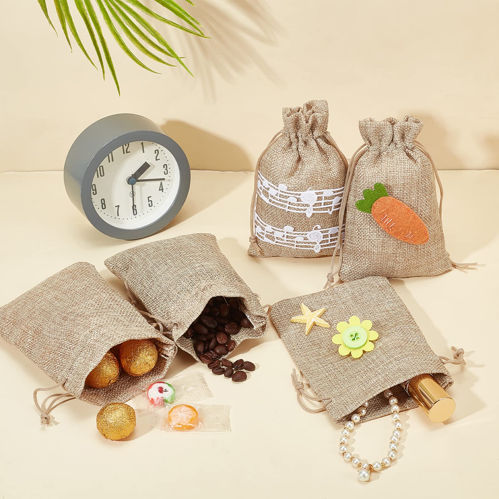 PandaHall 100 Pcs Bolsas de Lino y Cáñamo con Cordón Bolsas de Regalo para joyas Abalorios bolsa de lino para fiesta matrimonio boda decoracion Amarillo Claro 13,5 x 9.5cm