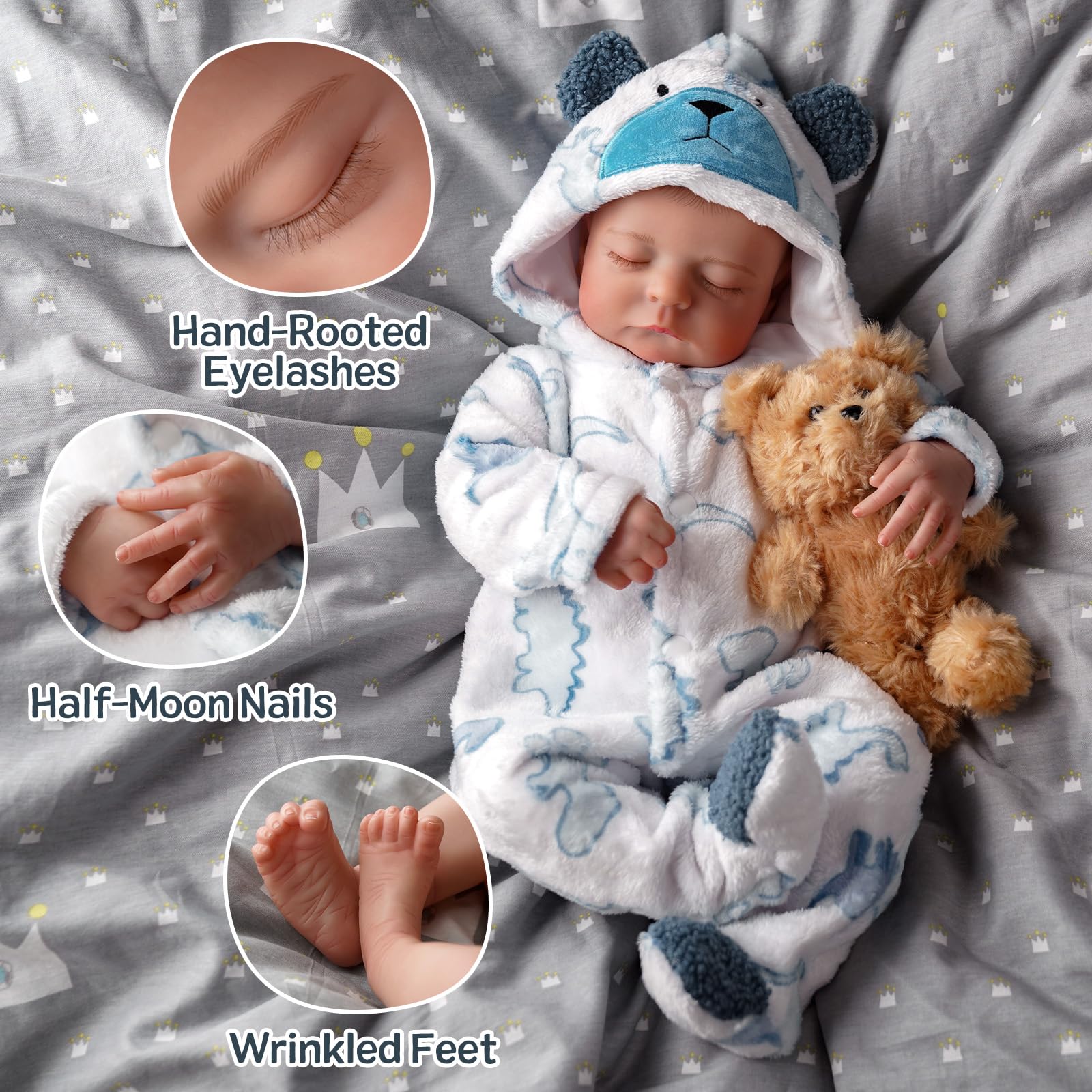 BABESIDE Reborn Dolls Boys 20 Inch Reborn Babies Realistic Sleeping Baby Doll That Look Real Lifelike Newborn Eyes Closed Cloth Body - Image 3