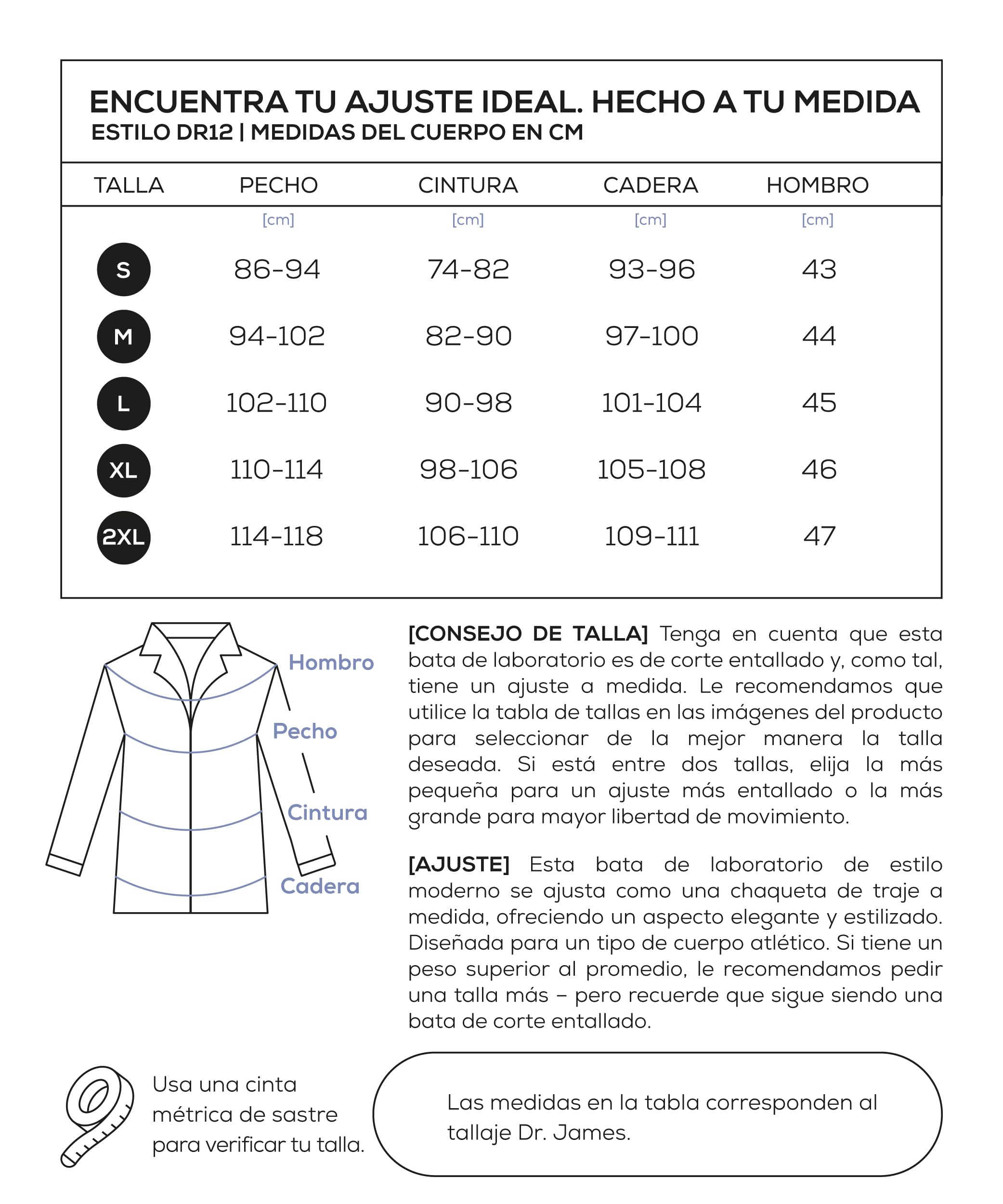 Dr. James Bata de laboratorio Premium Estilo de Consulta para Hombres, con múltiples bolsillos, ajuste entallado, cierre de botones (S)