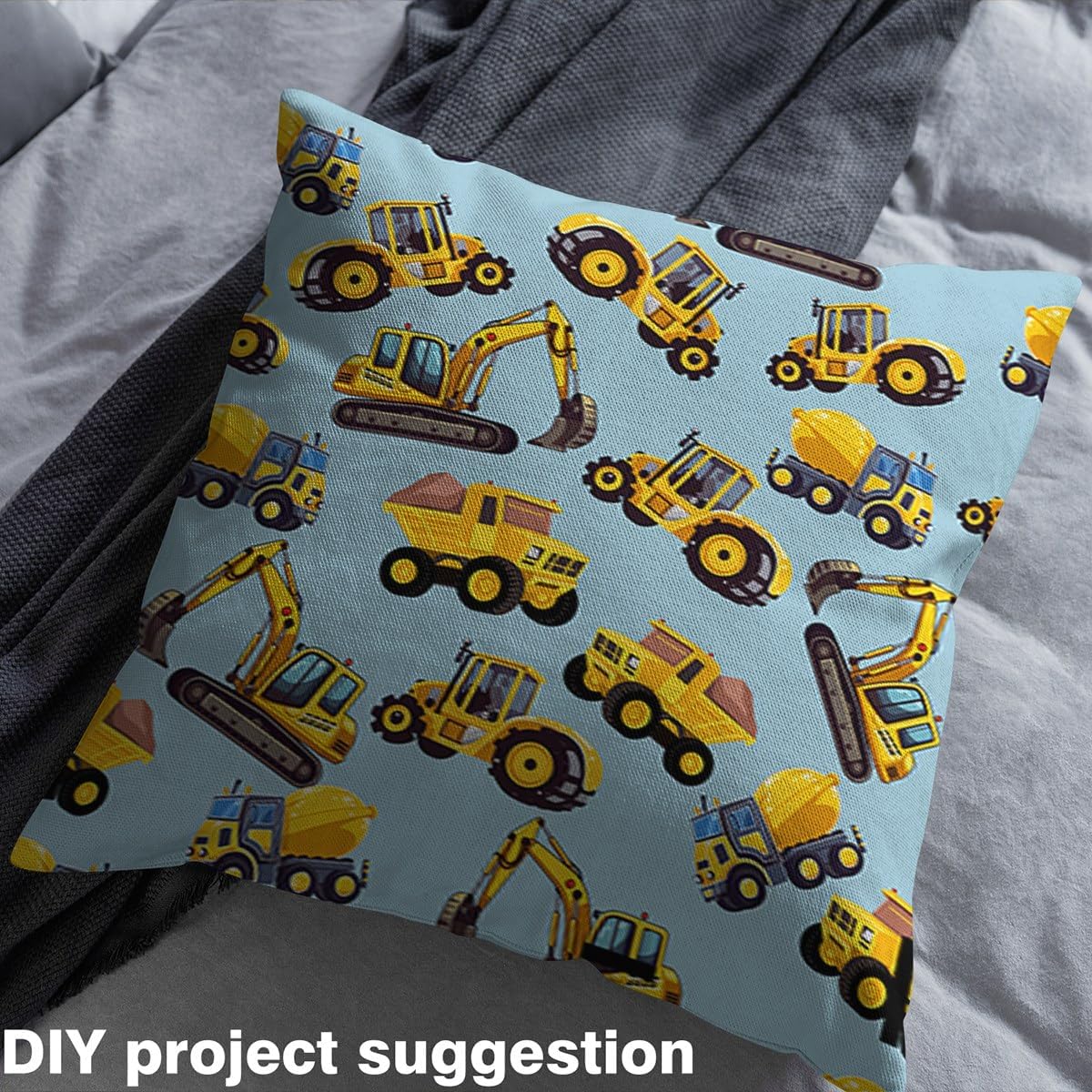 Erosebridal Tractor Decorative Fabric by The Yard,Equipment Trucks Upholstery Fabric for Boys Girls Kids,Excavator Quilt,Bulldozer Crane Art DIY for Quilting Sewing,5 Yards,Yellow Blue