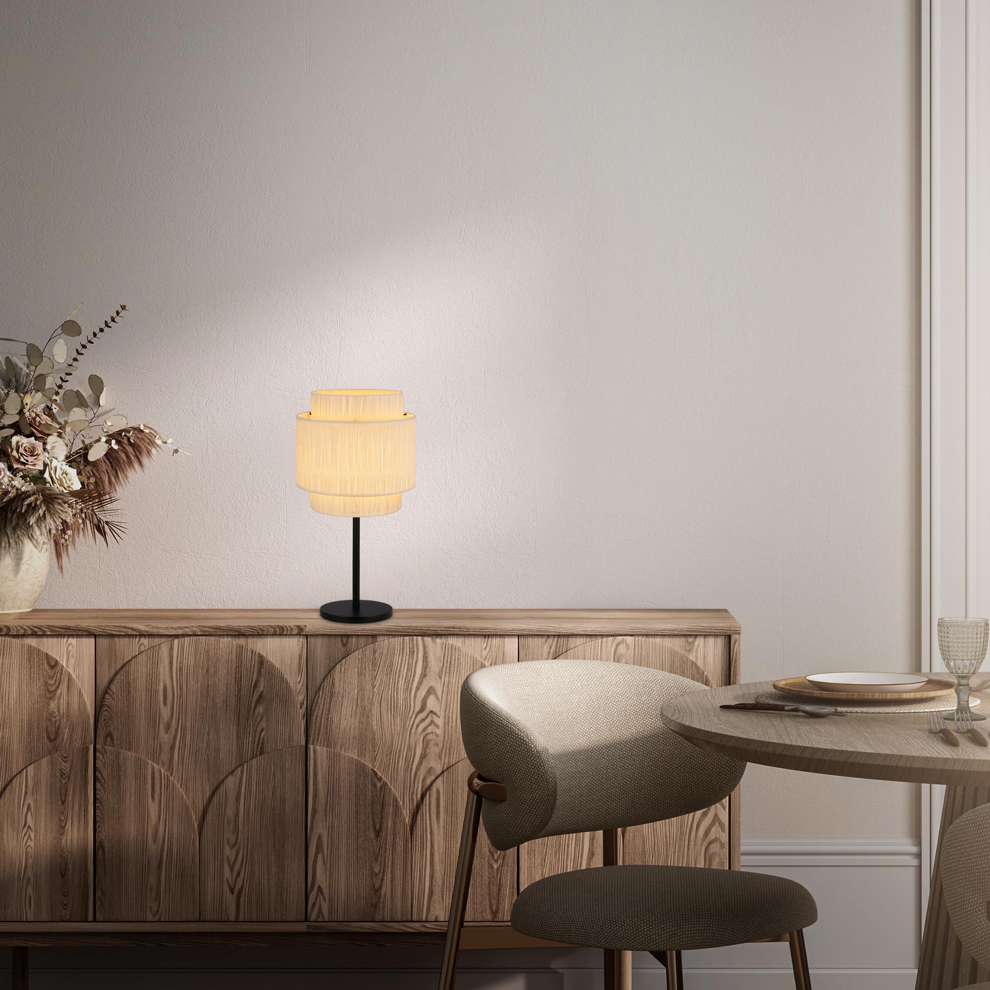 BRILONER - Lampa stołowa z kloszem typu łykowego, przełącznik kablowy, E27, maks. 10 W, lampa, boho, estetyczny, lampka nocna, lampa stołowa, lampa dekoracyjna, lampa do korytarza, lampa biurowa,