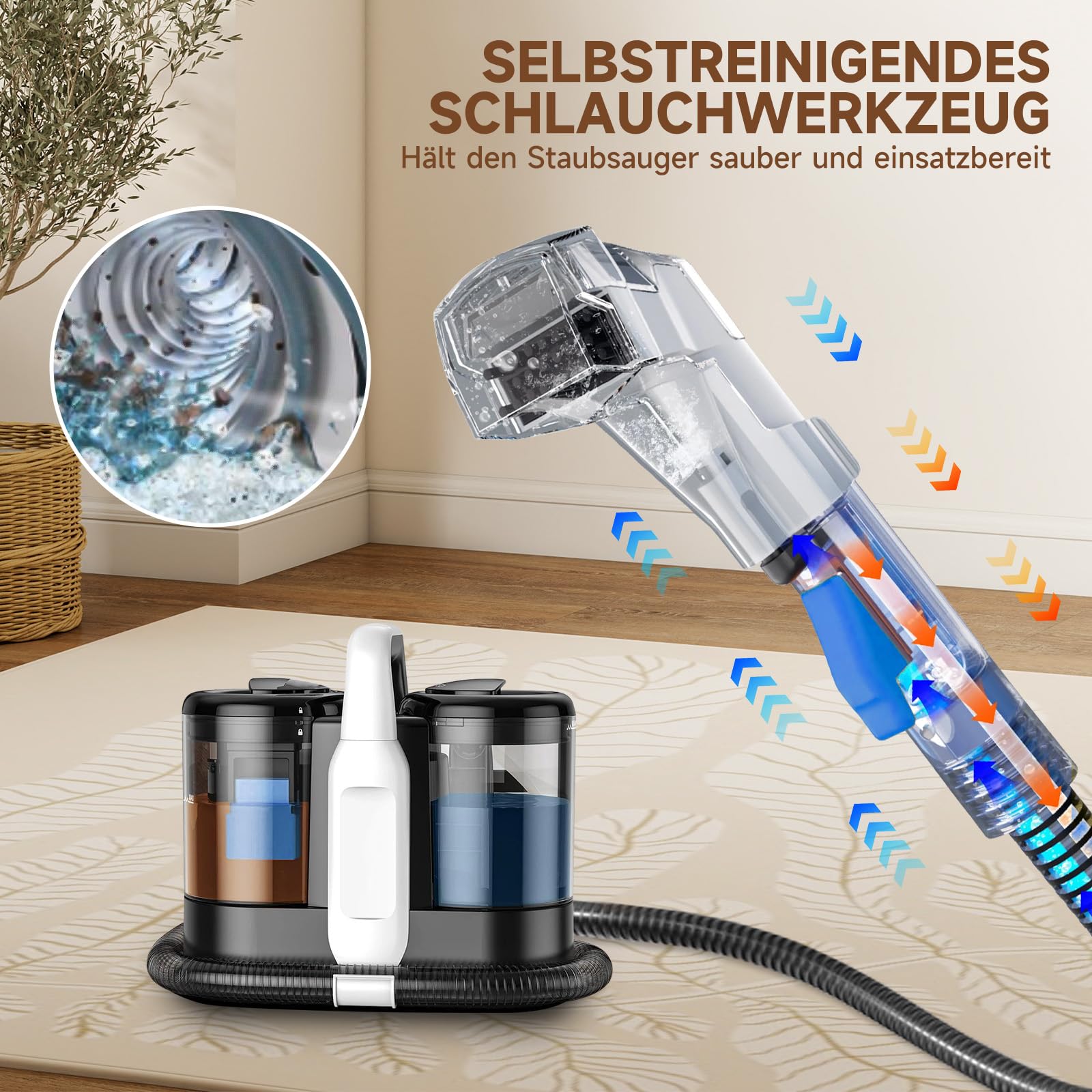 Polsterreiniger Gerät, Teppichreiniger Nasssauger mit 18kPa Saugkraft | 1,5L Frischwassertank, Fleckenreiniger für Sofa, Teppich, Auto & Haustiere, Doppeltank-System mit Sprühfunktion (Weiß)