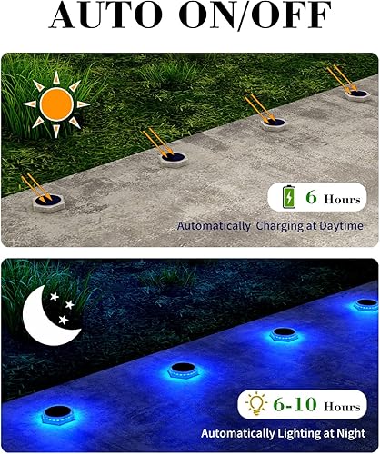 Miniatura 2 de Paquete de 6 luces solares para entrada al aire libre IP68 impermeables, luces azules para escalones de cubierta alimentadas por energía solar,