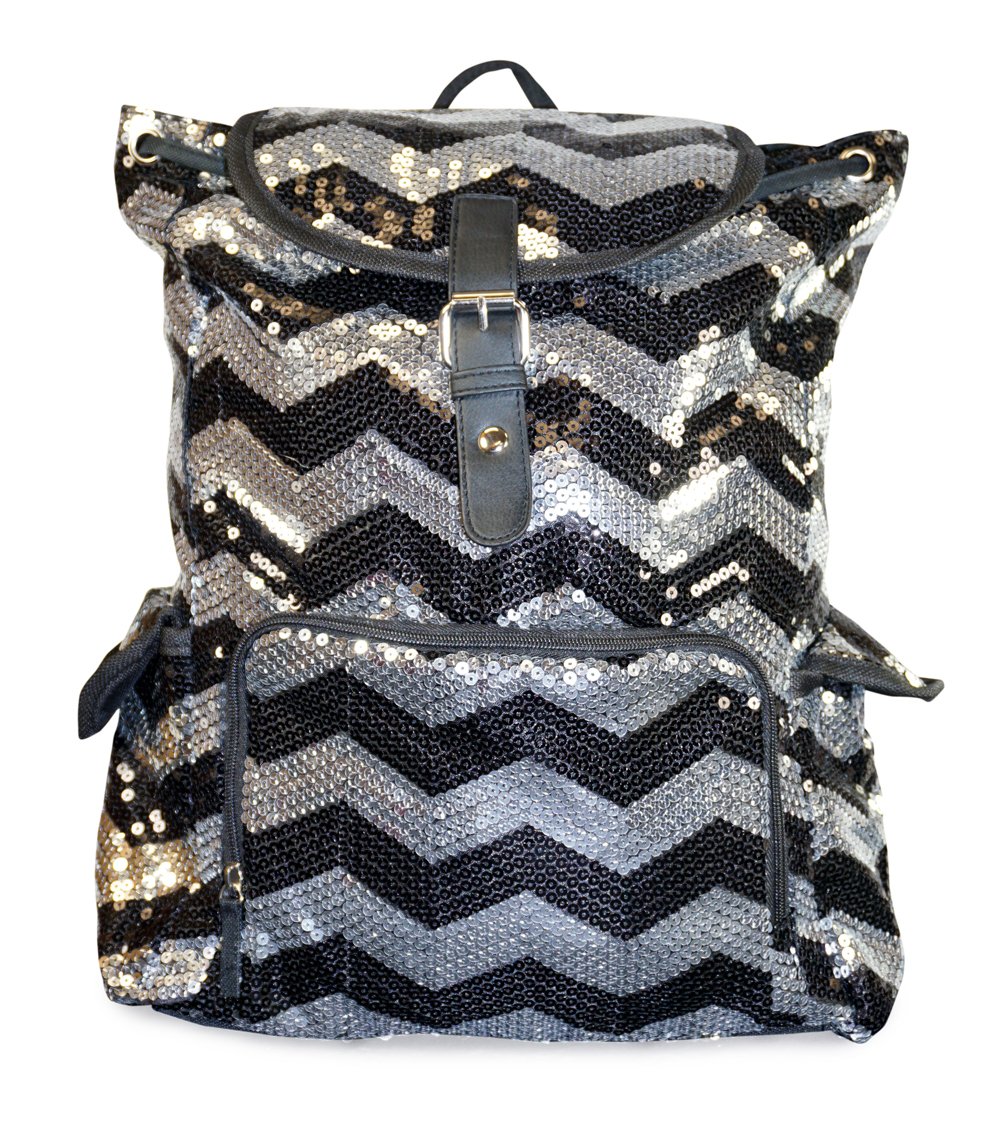 Chevron Sequin Backpack Blk
