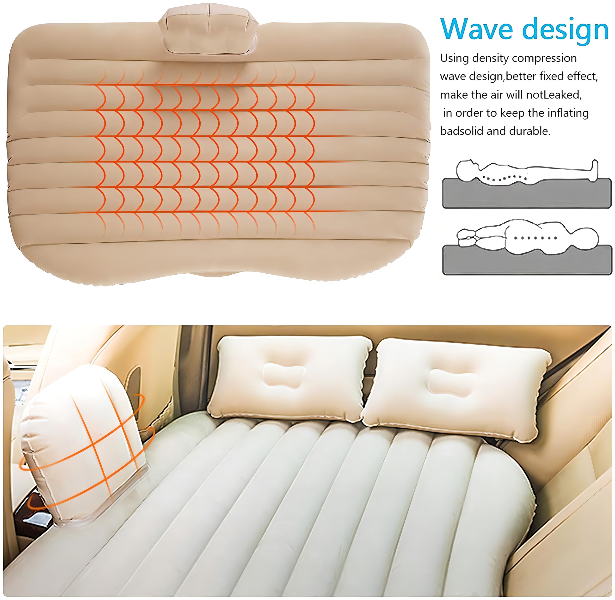 Car Air Bed with Pump & Pillows Comfortable Inflatable Back Seat Mattress for Road Trips & Outdoor Fun 3