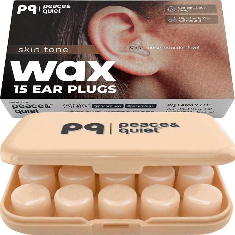 PQ Silicone Ear Plugs for Sleeping - 15 Wax Earplugs for Sleep and Swimming Ear Plugs, Soft Ear Covers for Sleeping and Water, Noise Cancelling 32Db, (15 Pillows), Skin Tone