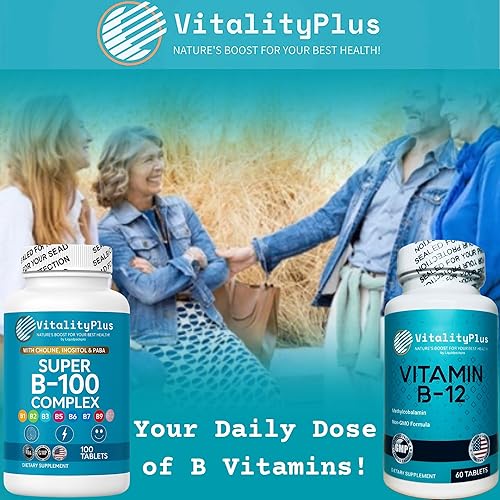 Miniatura 5 de Complejo Super B-100  Todas las vitaminas B incluyendo B12, B1, B2, B3, B5, B6, B7, B9, Folato  Vitaminas B de alta potencia con colina, inositol y