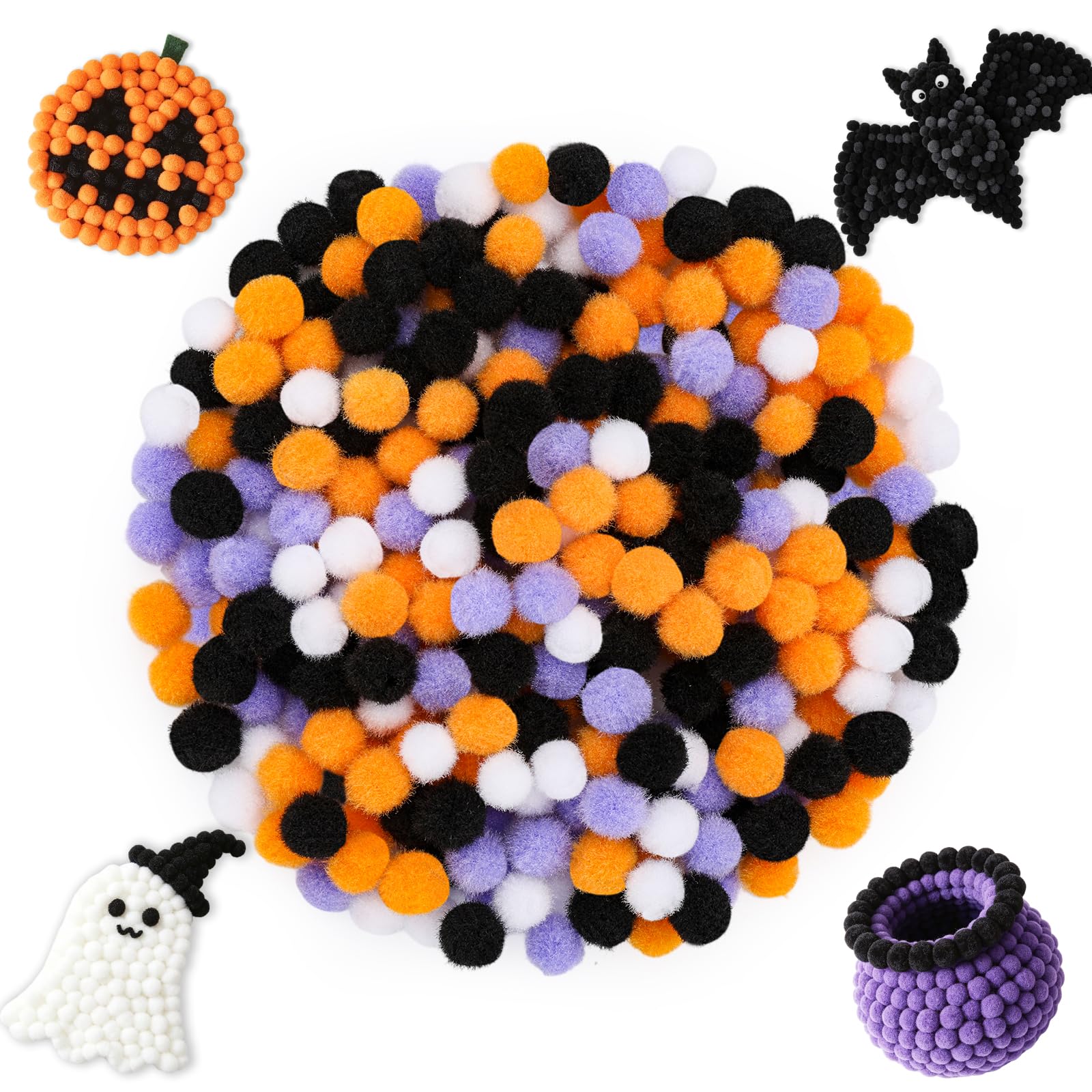 1200PCS Halloween Pom Poms, 1CM Pom Poms for Crafts, Puff Balls