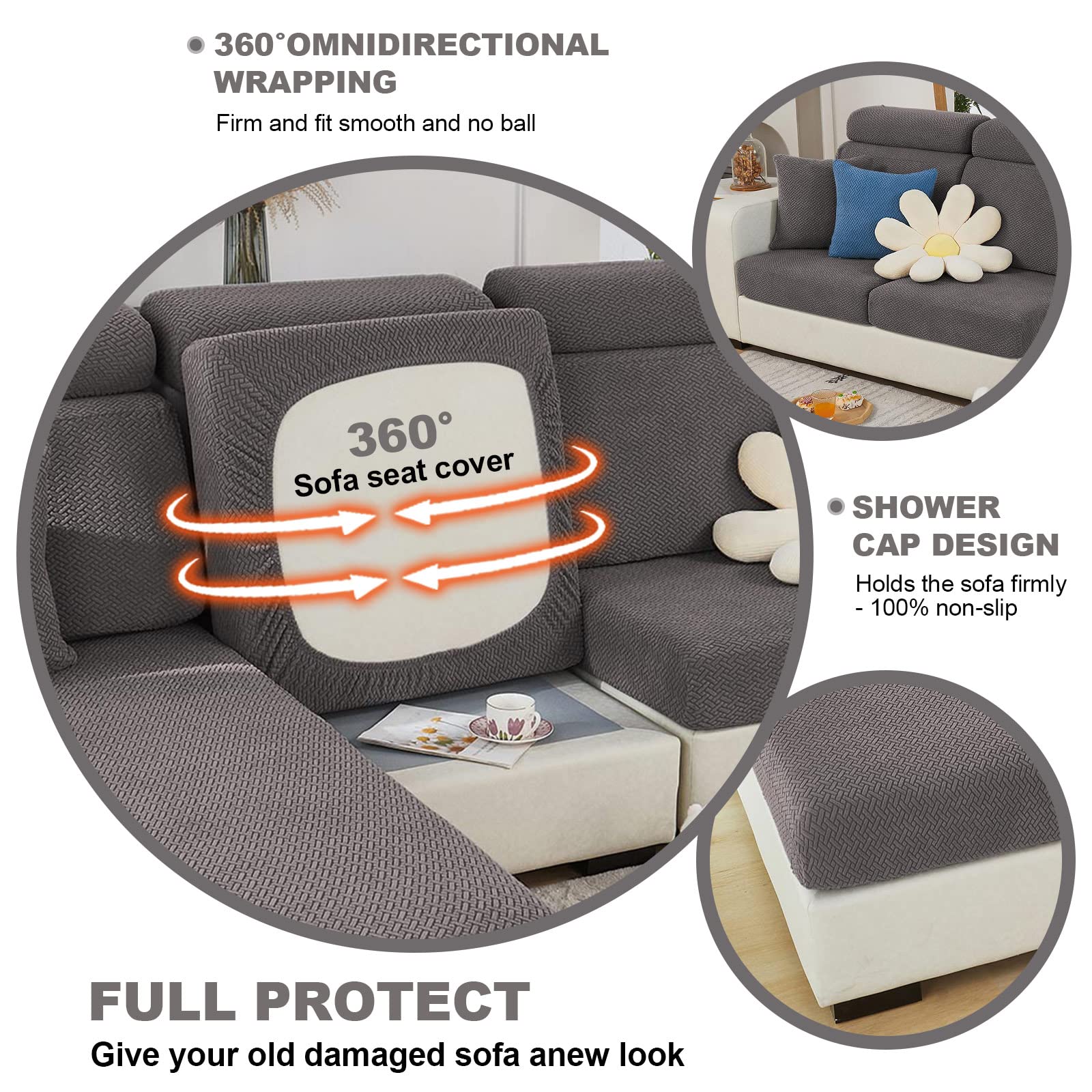ShowyLive Sofa Seat Cushion Covers- High Stretch Non-Slip Couch Sofa Cover 1-Piece Universal for 1 2 3 4 Seater L Shape Chaise Longue Sofa Slipcovers for Living Room Dogs Pet (3 Seater - Image 4