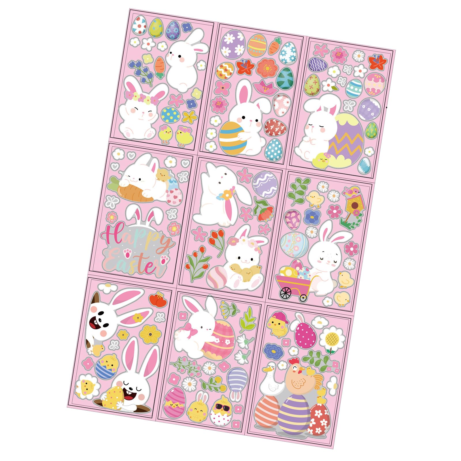 9 Sheets Easters Festivals Window Clings Set Cartoon Bunnies Eggs Chick Sticker Decal for Spring Glass Decors Sticker