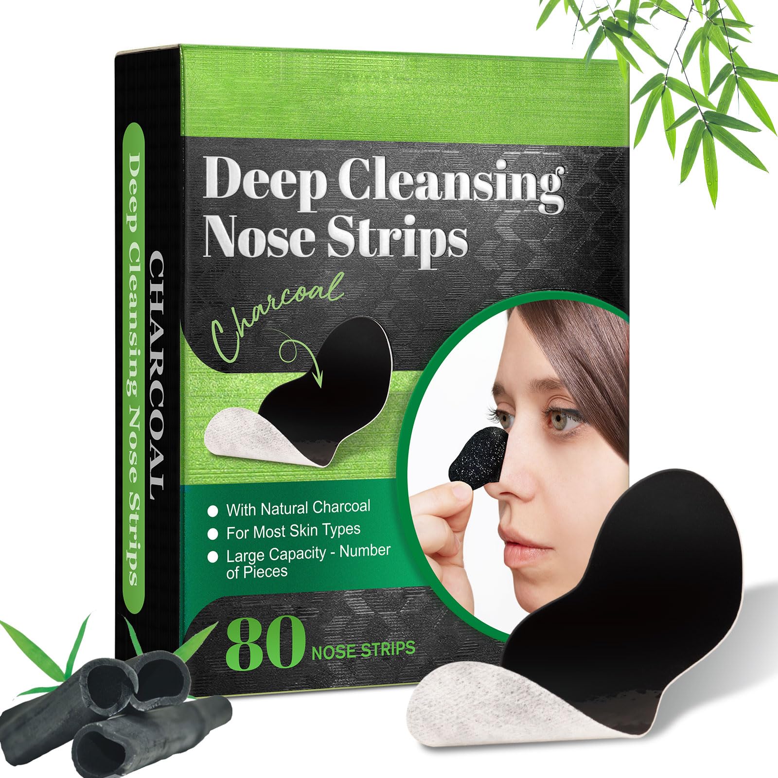 JWBVCTCR Pore Strips,Natural Charcoal Deep Cleansing Pore Strips ，Nose Strips for Blackheads，Black Heads Removal for Nose Face，Deep Cleansing for All
