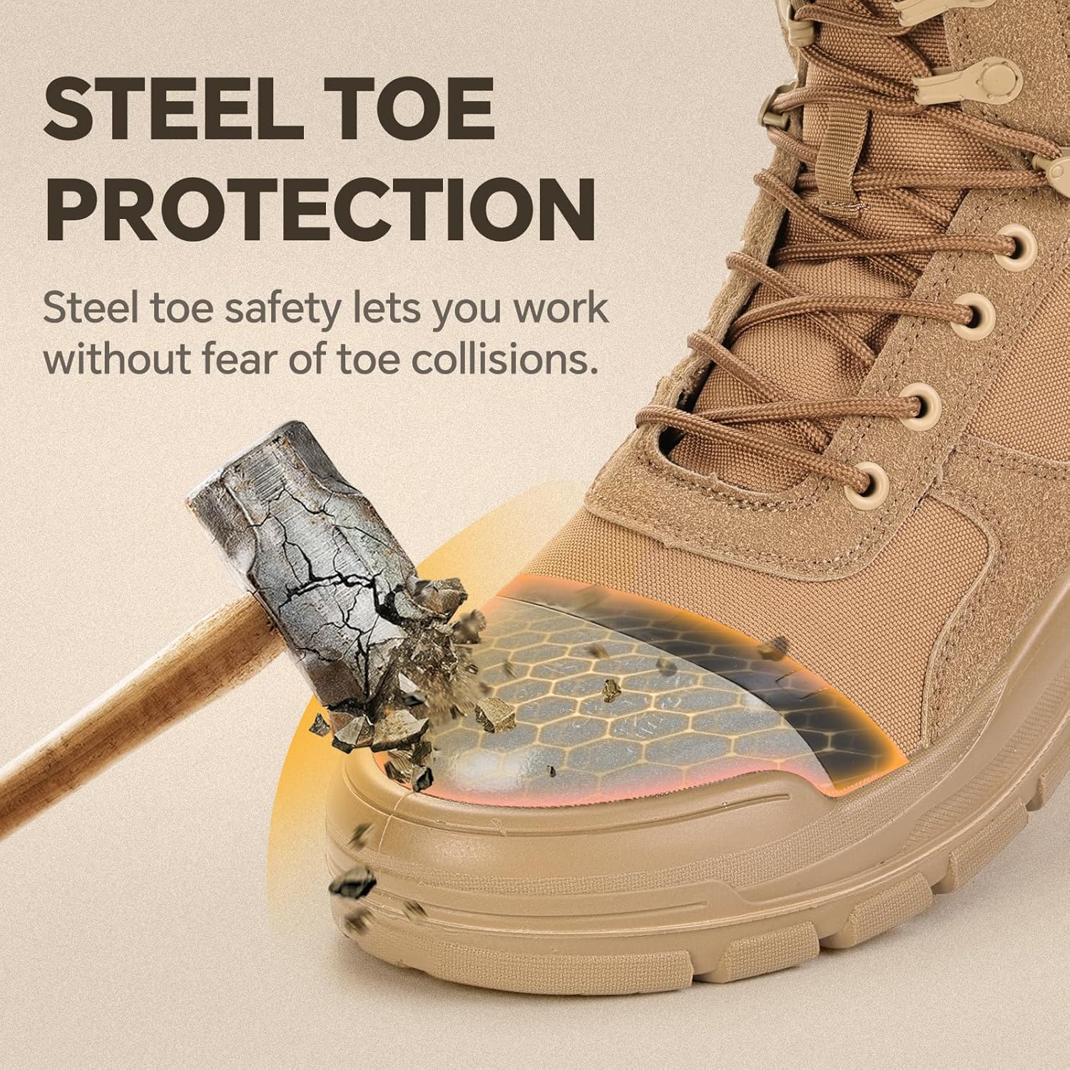 ANGRYRAM Tactical & Military Steel Toe Boots for men Lightweight Comfortable Men's Combat Boot Puncture Resistant Non Slip Work Boots for Men - Image 3