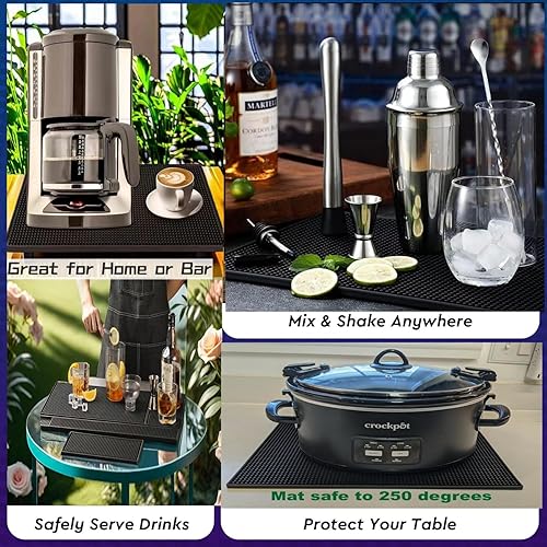 Miniatura 5 de IMIYOKU Tapete de bar de 18 x 12 x 0.4 pulgadas, tapete de goma para bar de cóctel, barman, juego de 2 alfombrillas de secado de vidrio (negro, 18 x