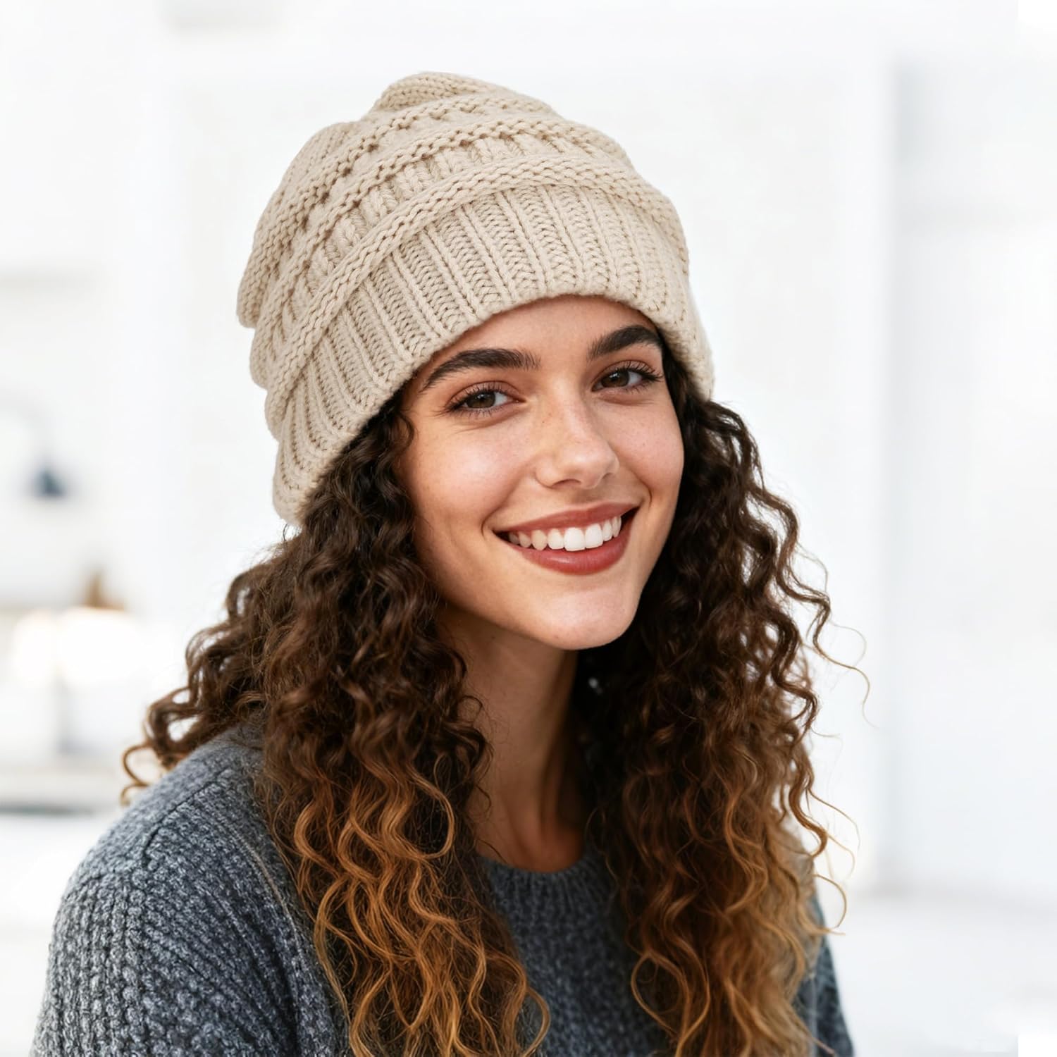 Ultrafun 3 Pack Satin Lined Beanie for Women, Slouchy Winter Hats with Silk Lined, Oversized Knit Warm Hat Skull Cap - Image 5