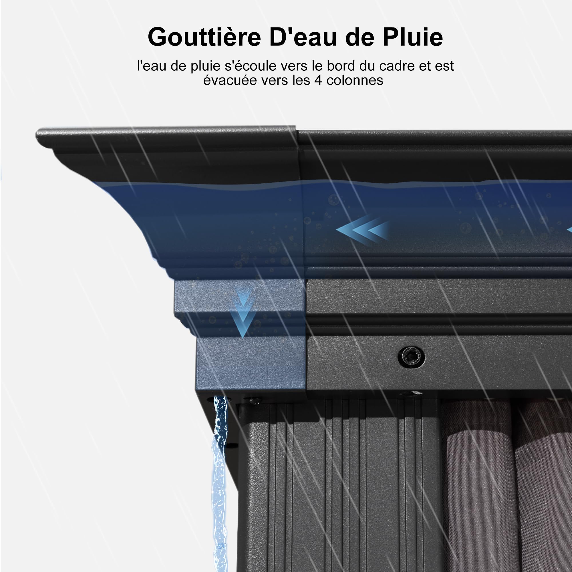 PURPLE LEAF Pergola Tonnelle de Jardin 3,65 × 3 m Toit Rigide Double Acier Galvanisé Gouttière Intégrée Poteaux Renforcés Rideaux Moustiquaire Gris