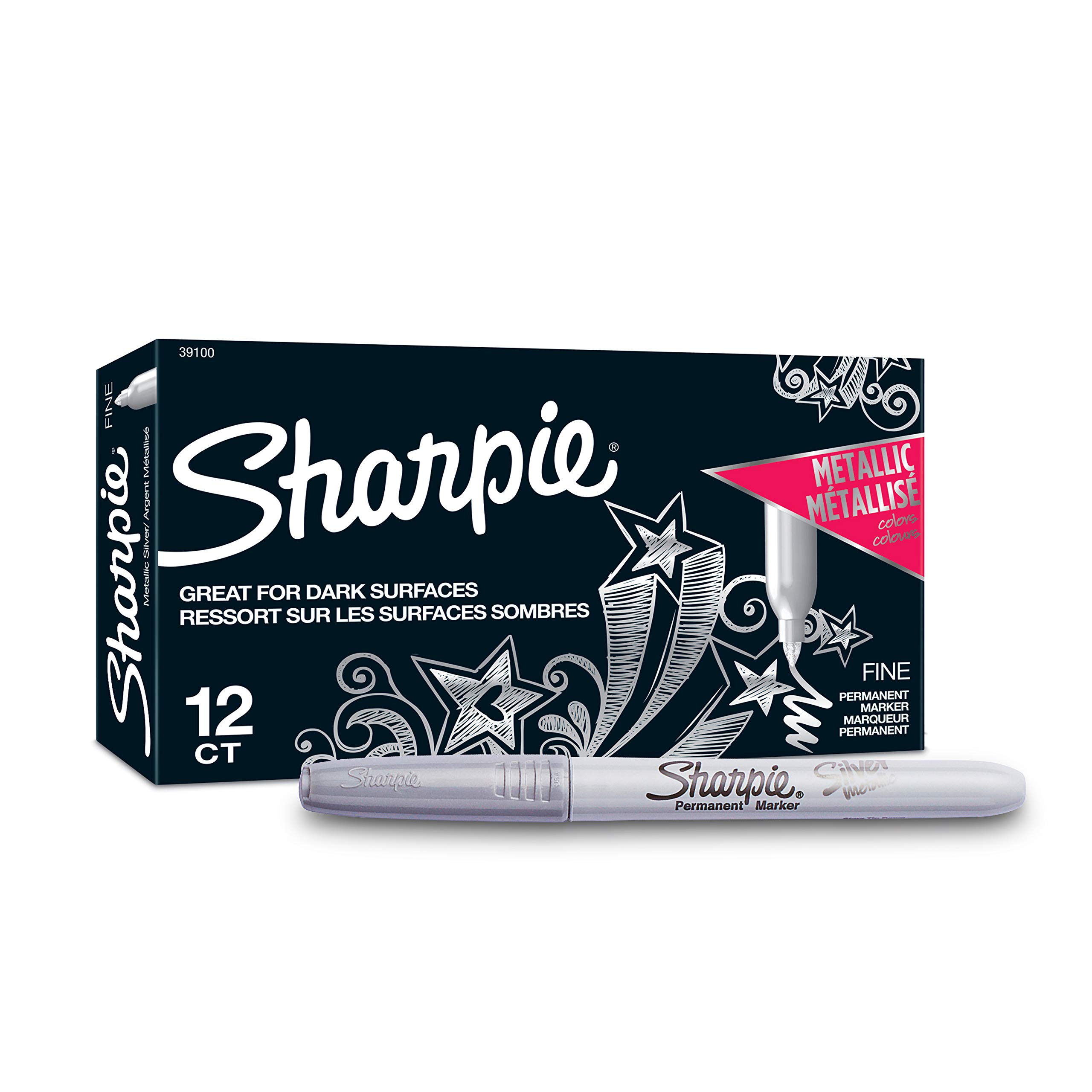 SharpieMetallic Fine Point, 12 Count,Permanent Markers,Silver