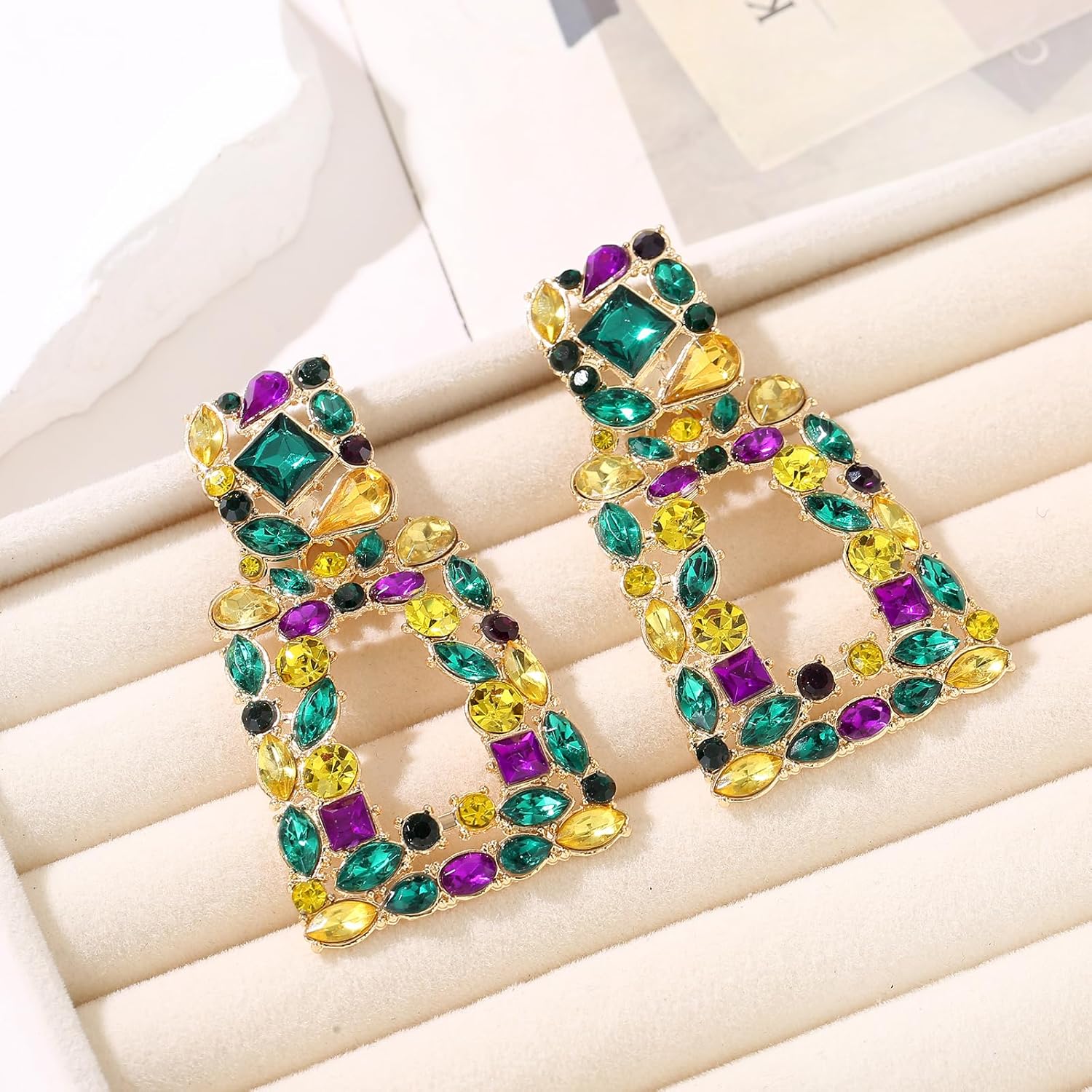 Rhinestone Rectangle Dangle Statement Earrings Trendy Crystal Geometric Drop Earrings hypoallergenic for Women - Image 3