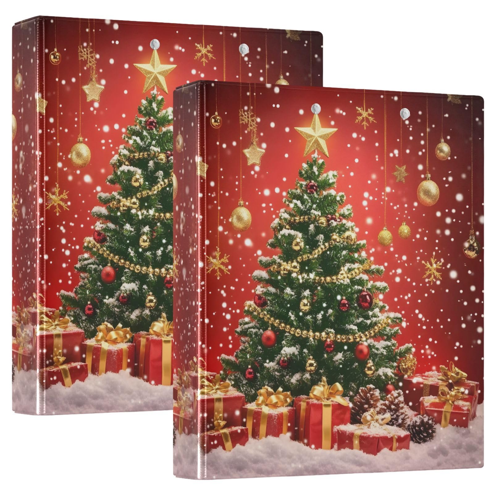 Christmas Tree Gift Box 3 Ring Binder with 2 Interior Pockets 1.5 inch Binders 3 Ring Heavy Duty Fit 8.5" x 11" Letter Size for Office School, 2 Pack